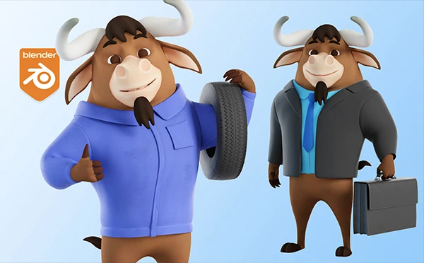 3D Bull mascot showcase