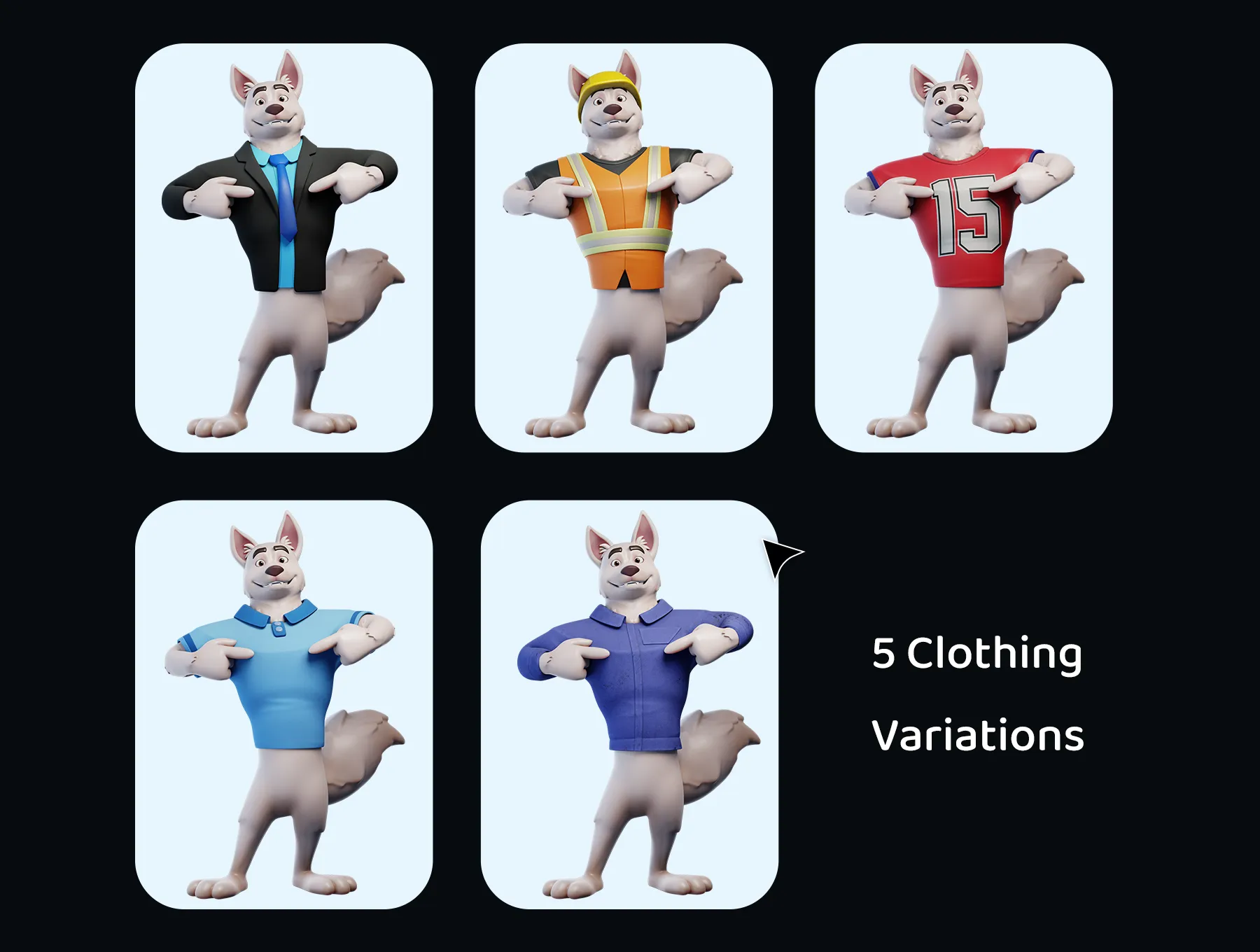 Interchangeable clothes and color variations for 3D mascots