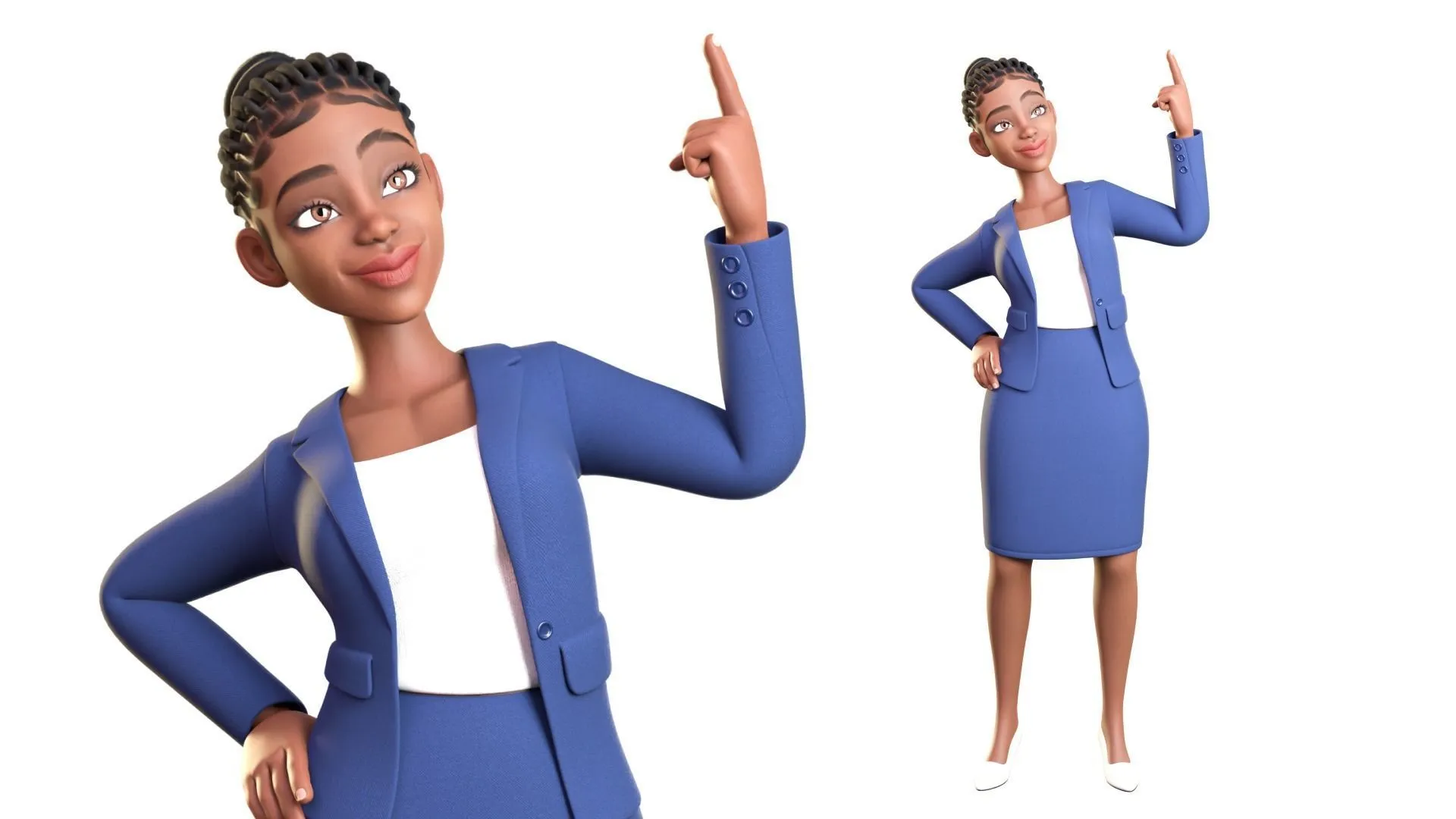 Business Female Black Woman rigged 3D character in different pose