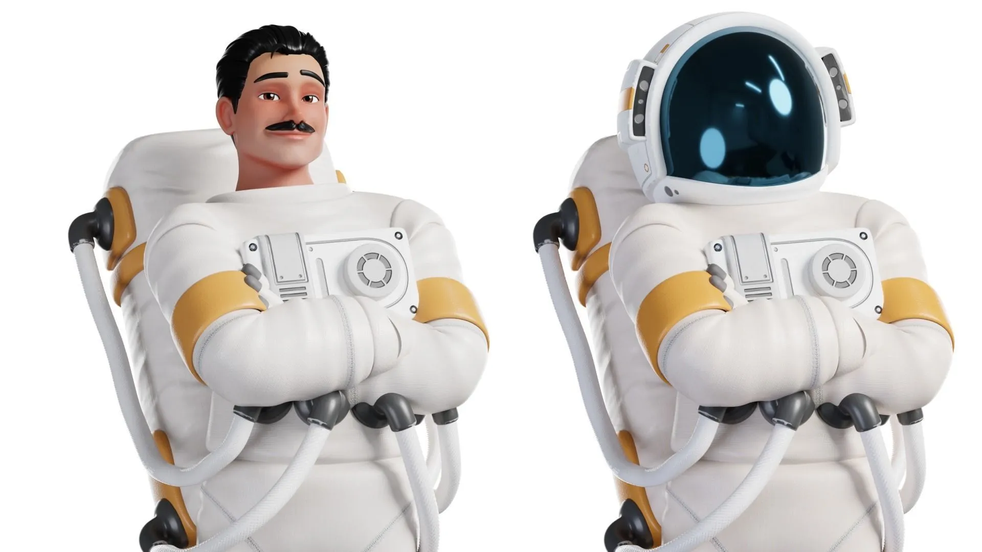 Cartoon Astronaut Man rigged 3D character in different pose