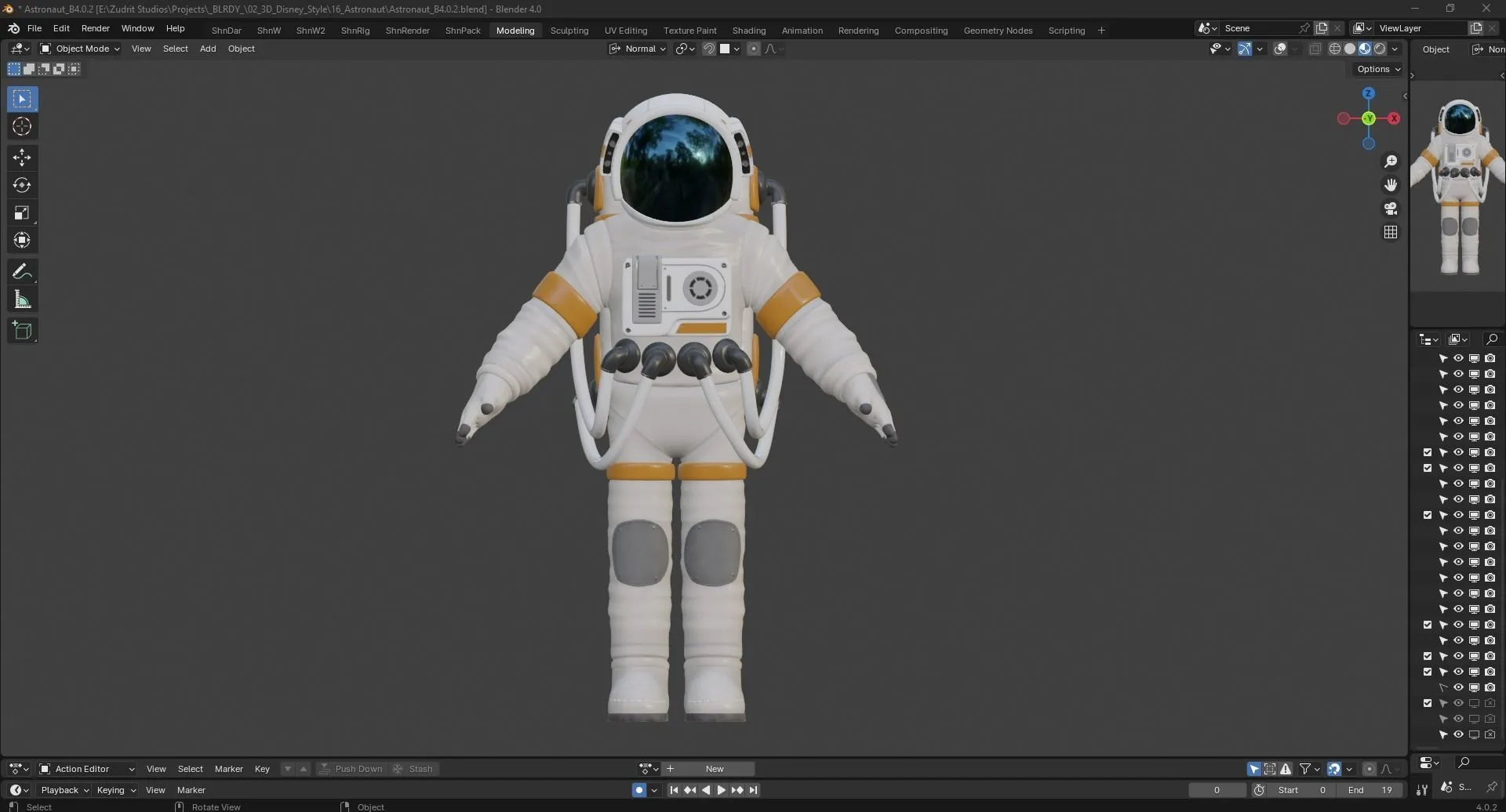 Cartoon Astronaut Man low-poly quad topology wireframe mesh