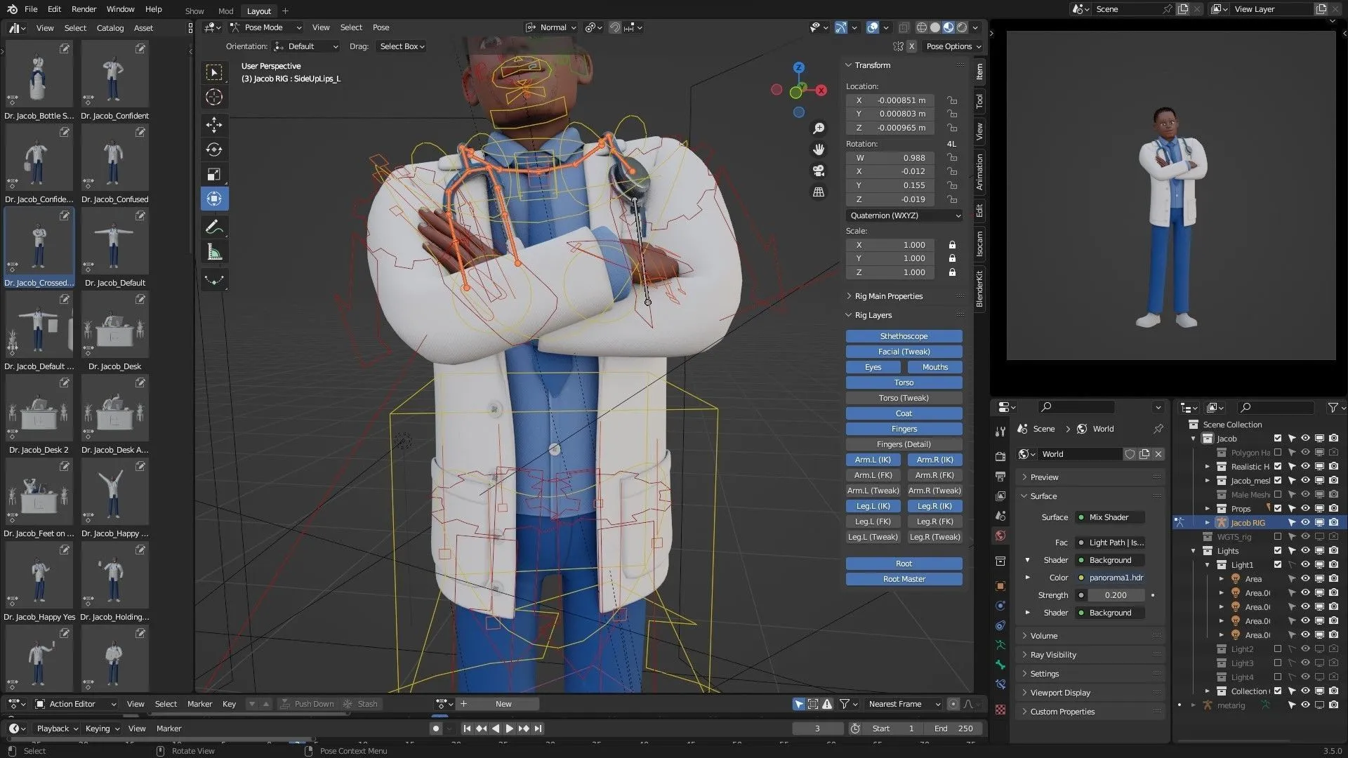 Cartoon Black Doctor Man full body render