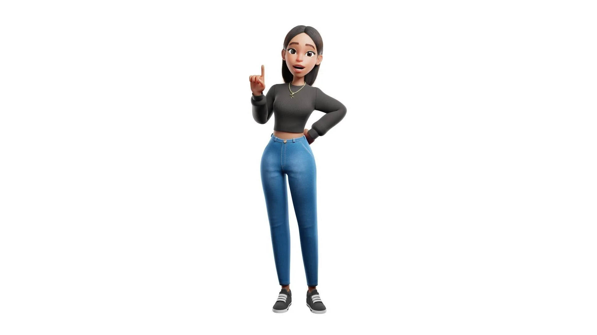 Cartoon Black Woman Teen rigged 3D character in different pose