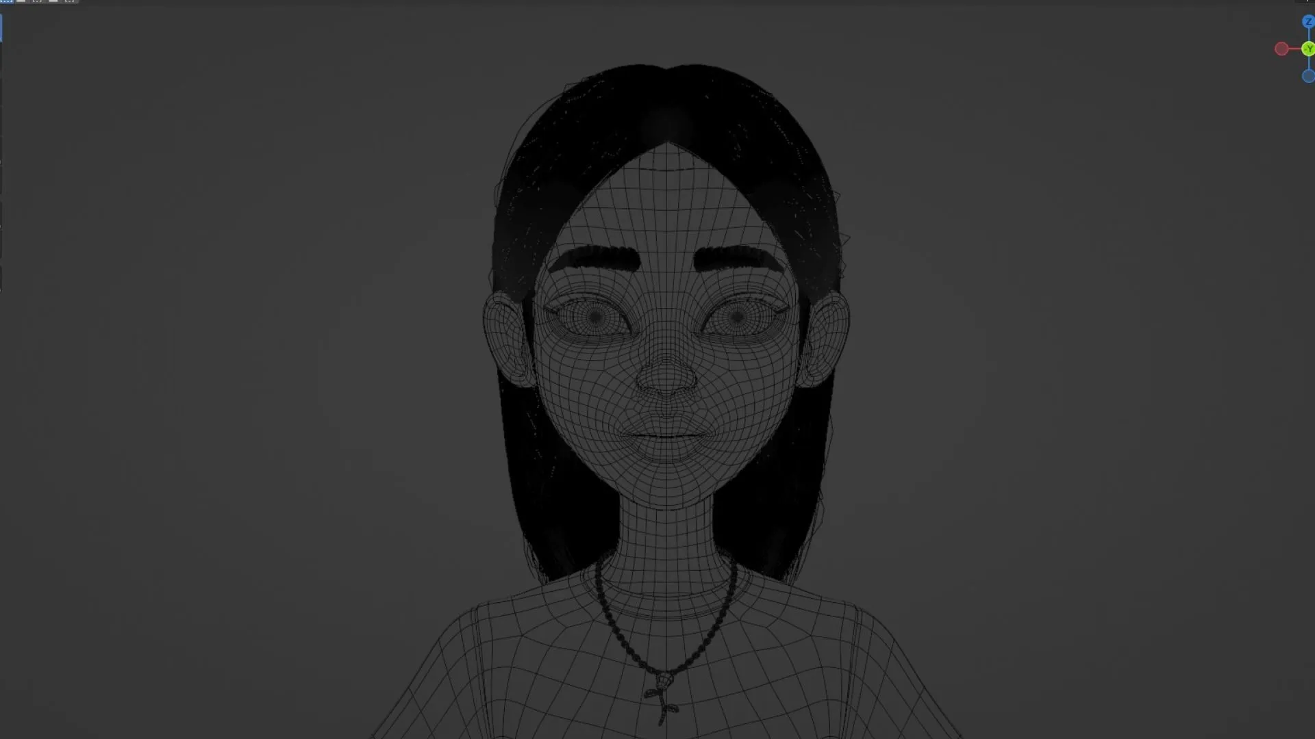 Cartoon Black Woman Teen low-poly quad topology wireframe mesh
