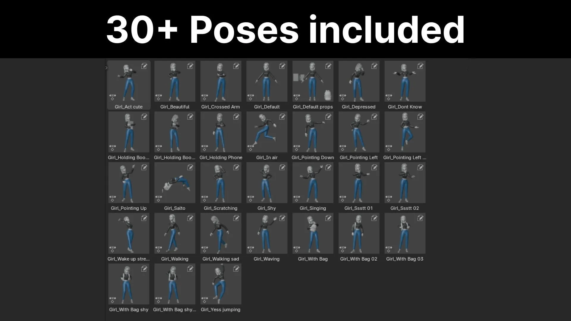 30+ pre-made poses for Cartoon Black Woman Teen