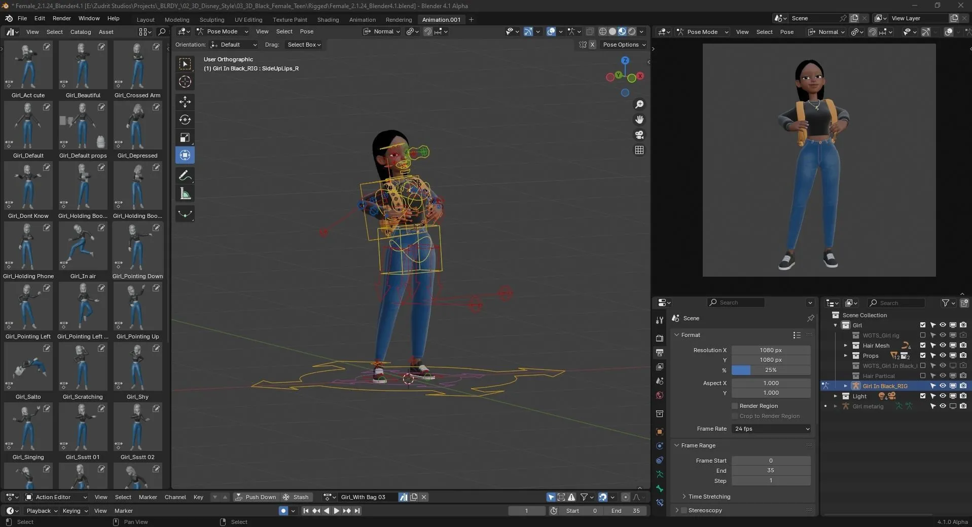 Cartoon Black Woman Teen - Rigged 3D Character in Blender with Rigify rigging system
