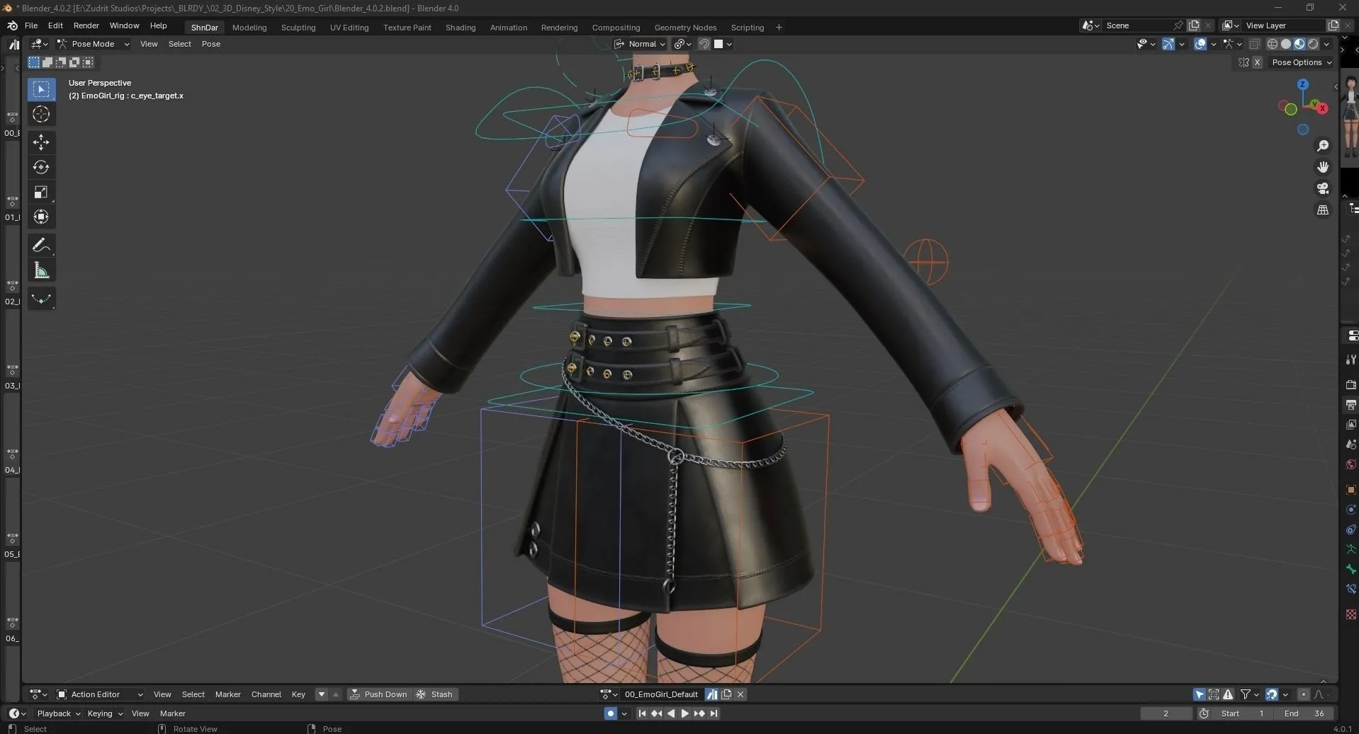 Cartoon Emo Goth K-pop Girl Woman 3D model in Blender workspace