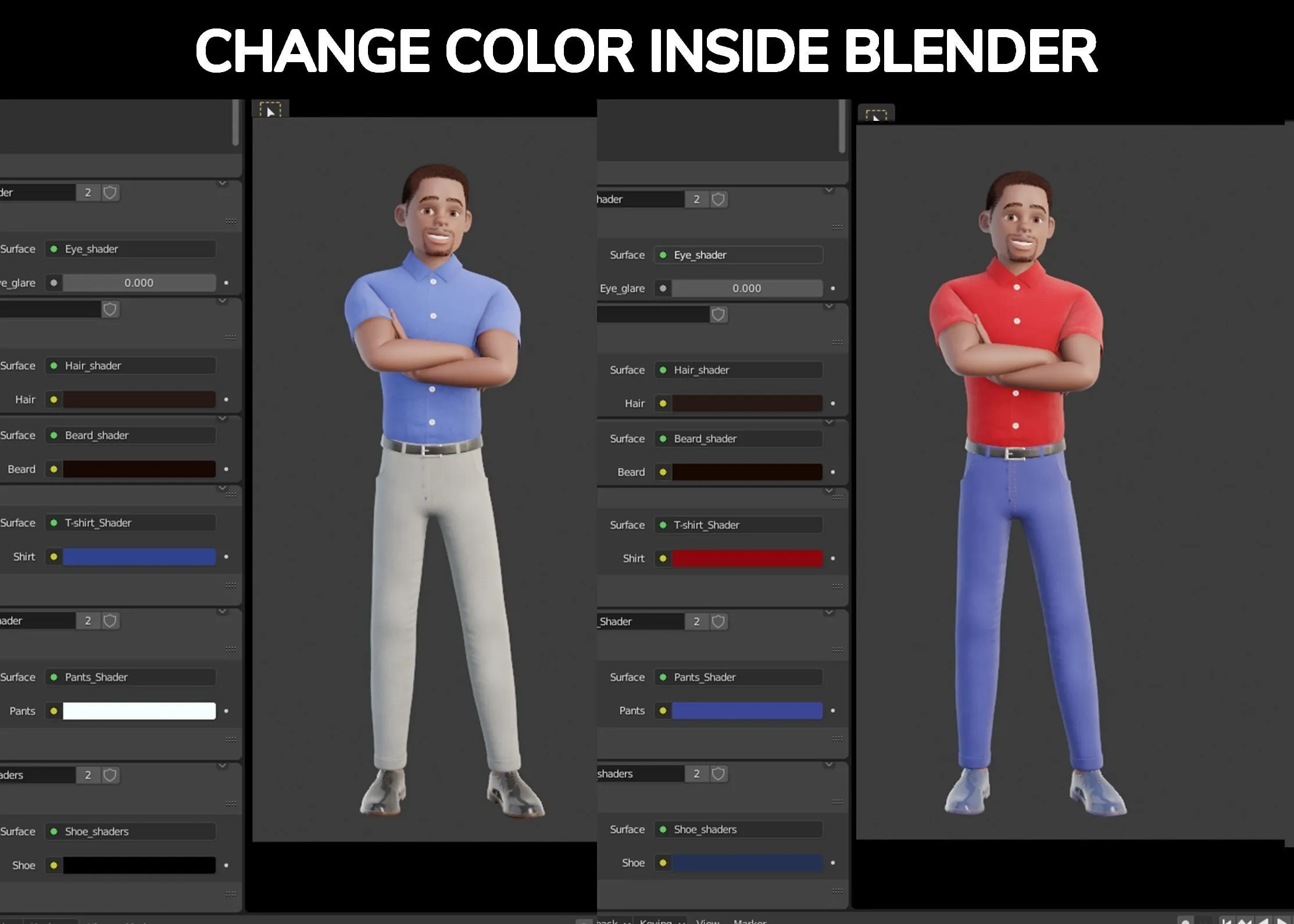 Change colors in Blender for Cartoon Man Black character