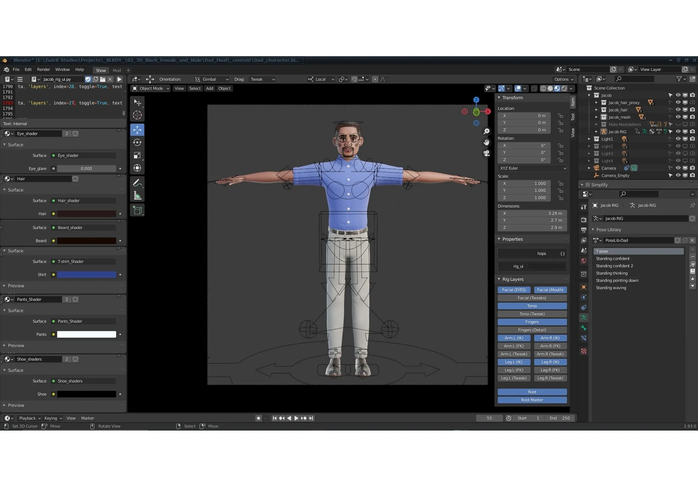 Cartoon Man Black - Rigged in Blender with advanced face and body rigging system (Rigify)