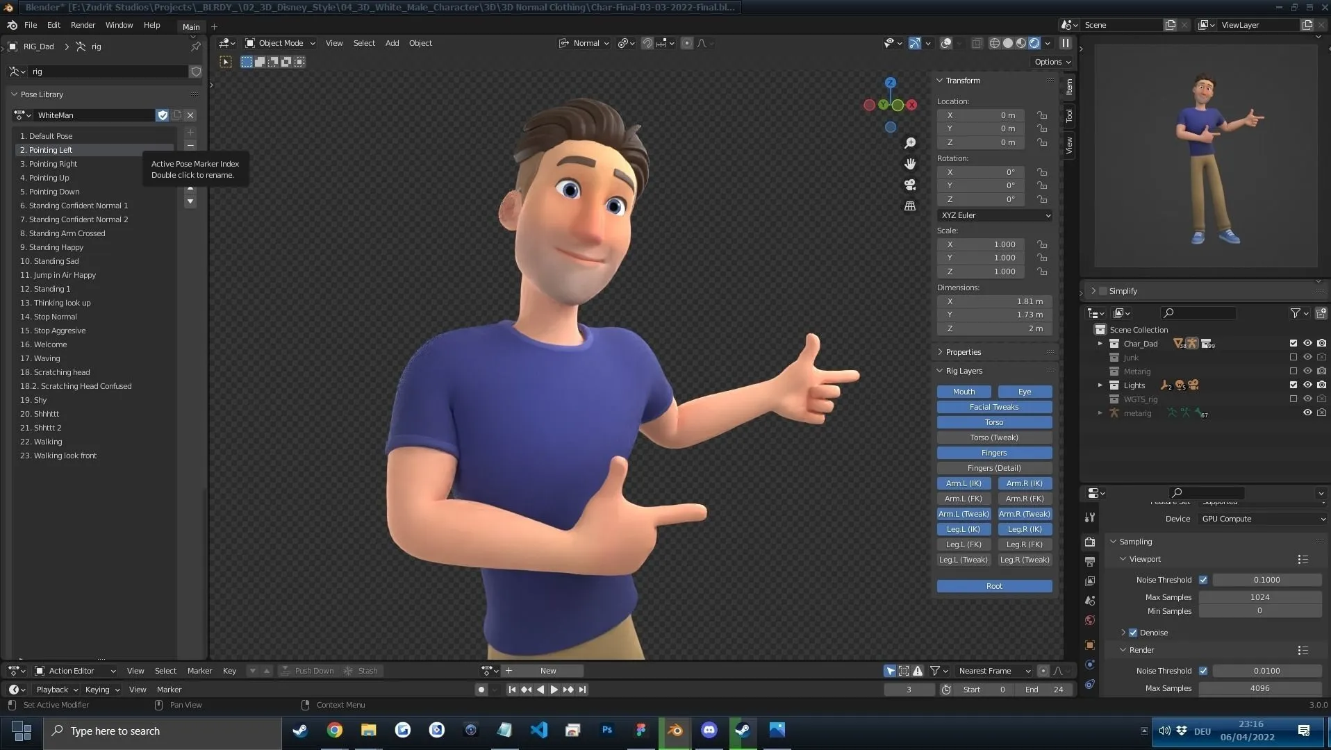 Cartoon Man Character 3D model in Blender workspace