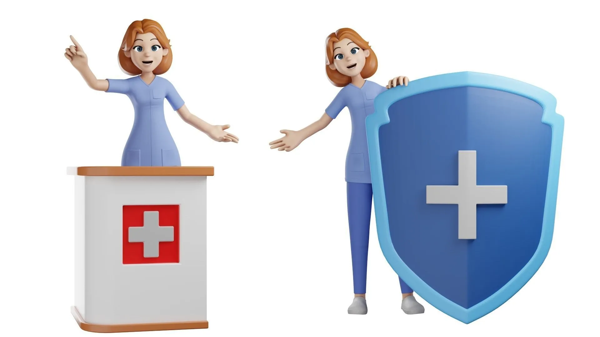 Cartoon Nurse Woman rigged in different pose