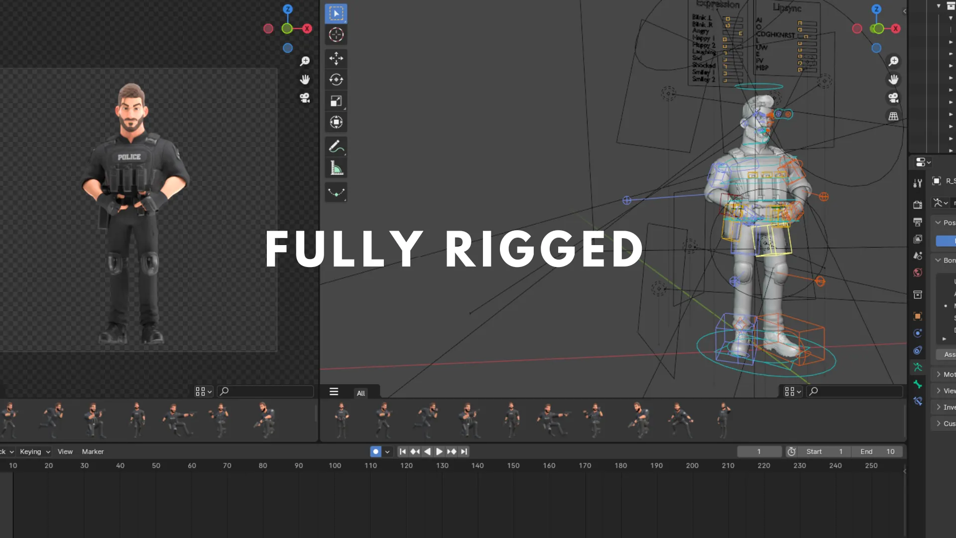 Cartoon Police Man fully rigged setup preview