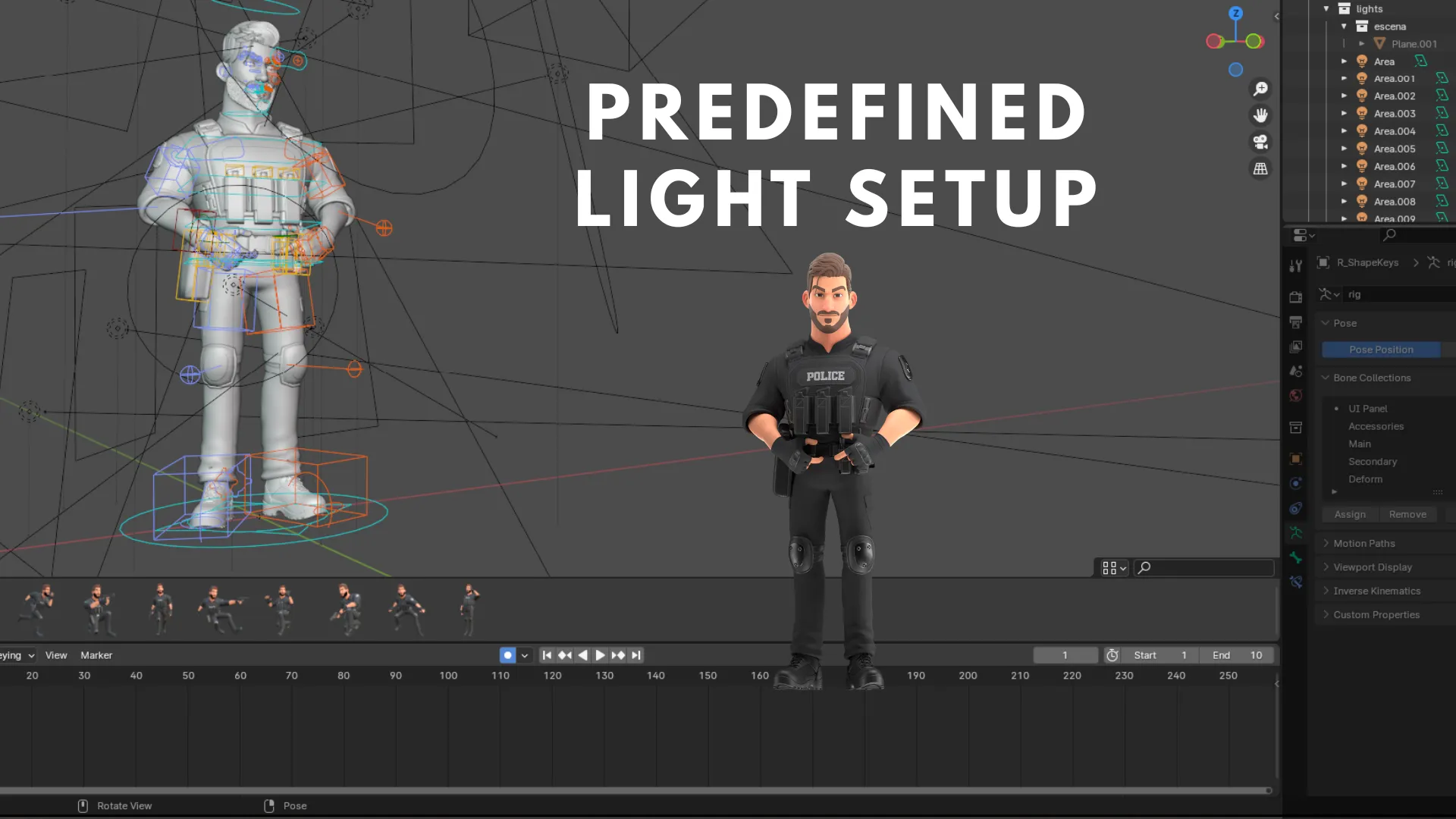 Cartoon Police Man predefined lighting setup