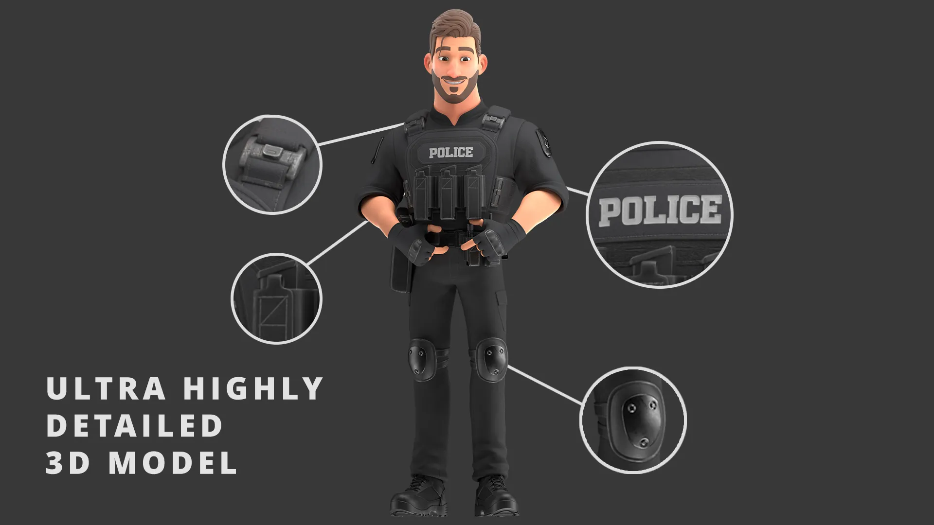Cartoon Police Man highly detailed texture and crafted surface quality preview