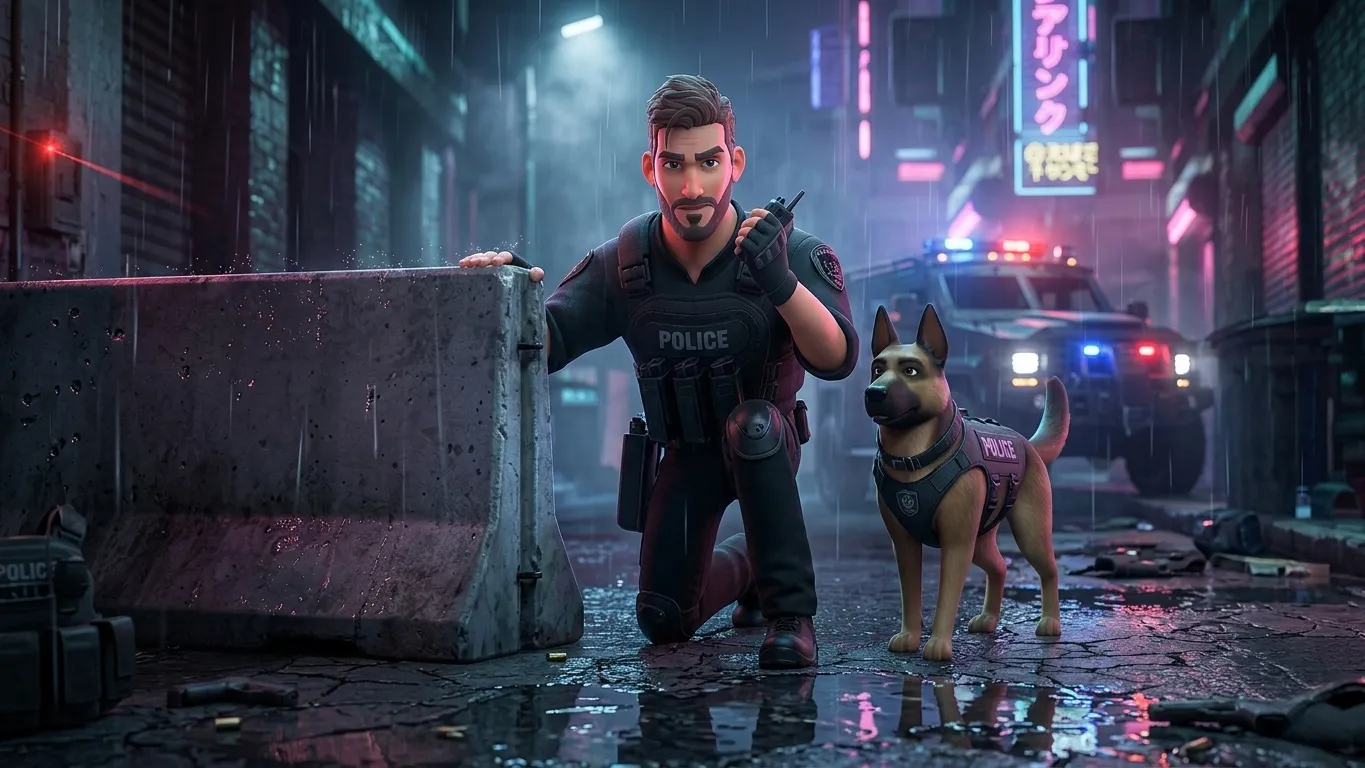 Cartoon Police Man example usage in an action game scene