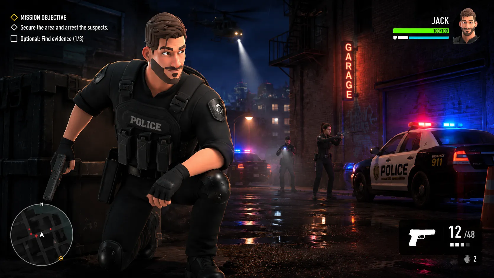 Cartoon Police Man showcase scene variation