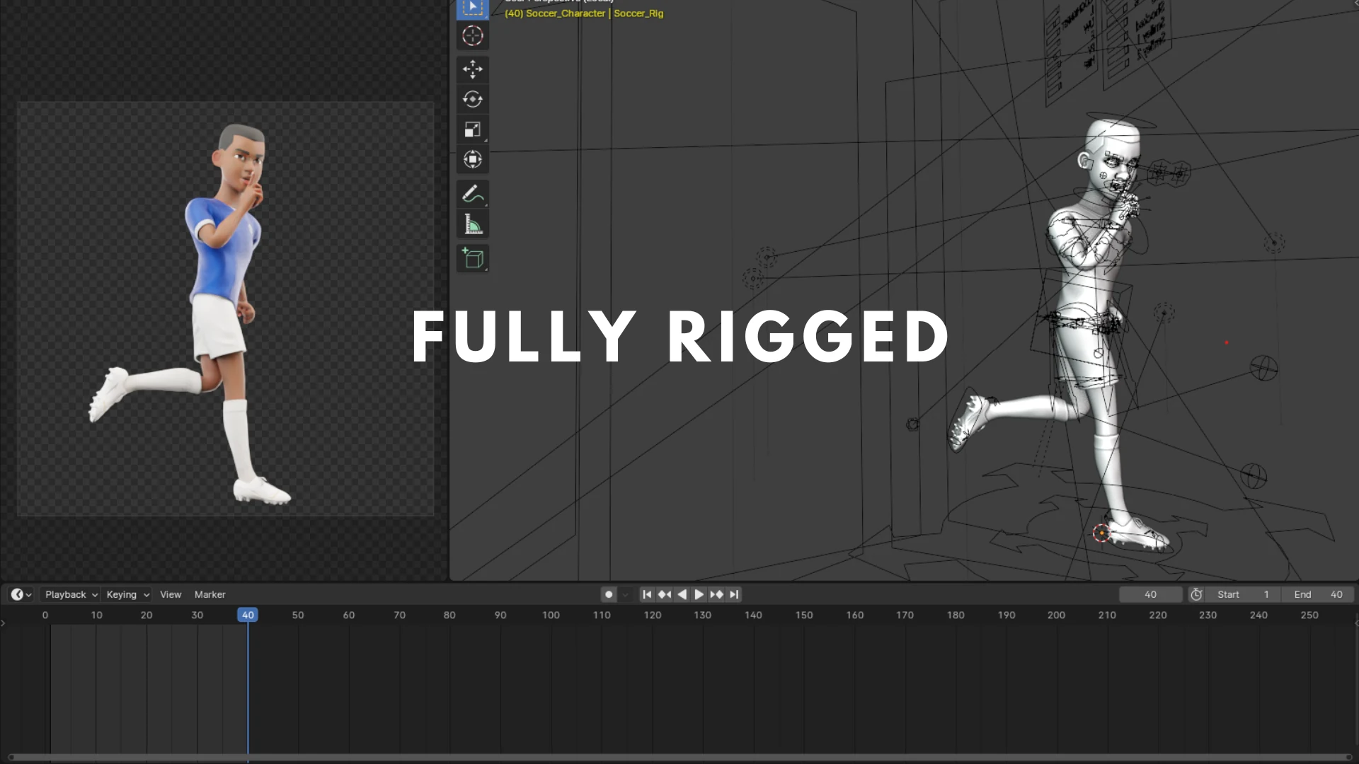 Cartoon Soccer Player fully rigged setup preview