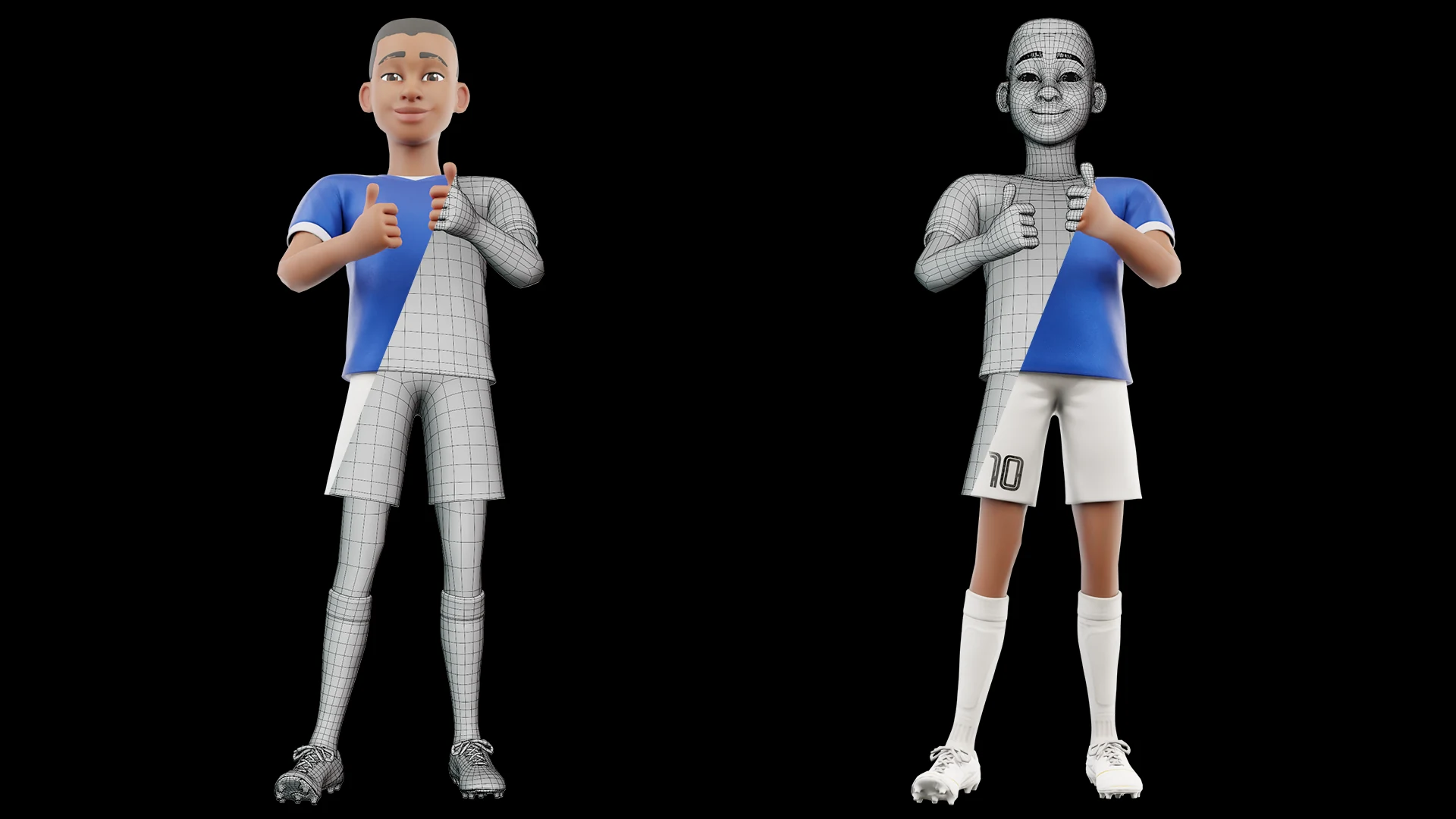 Cartoon Soccer Player low poly mesh preview