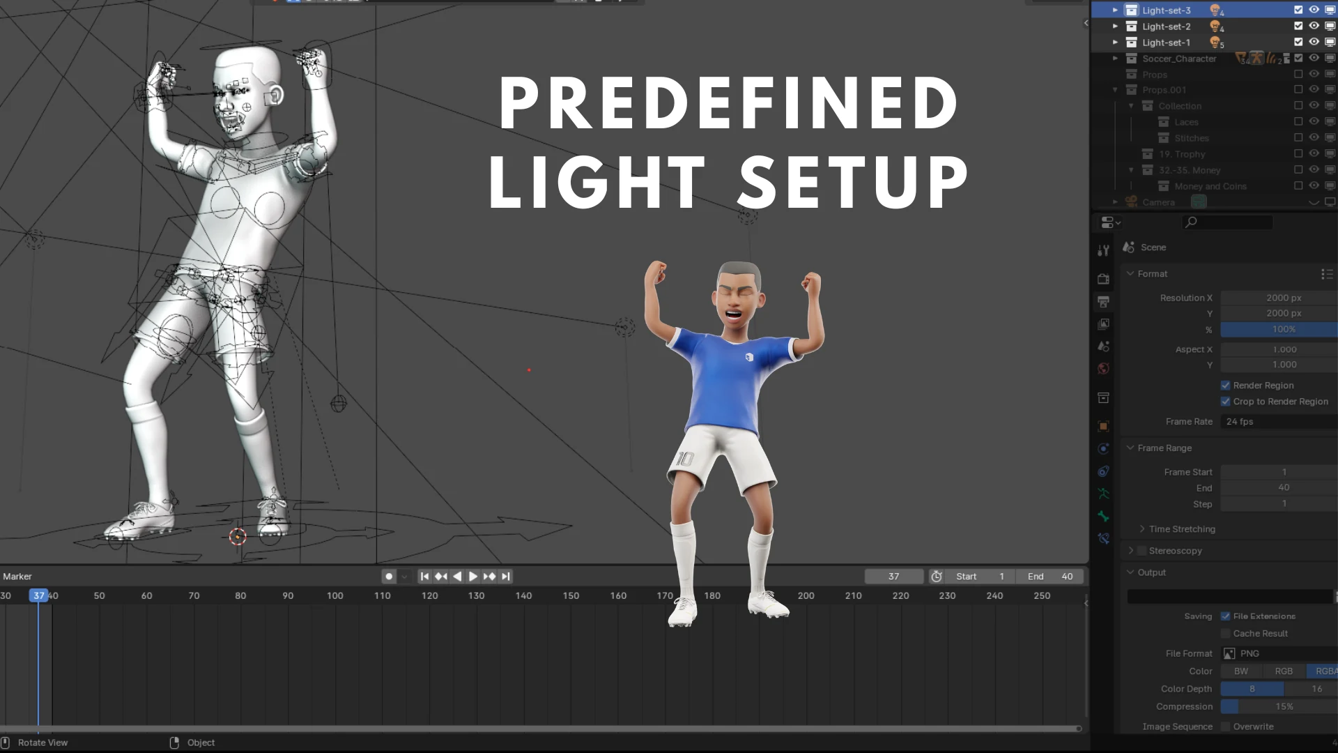 Cartoon Soccer Player predefined lighting setup
