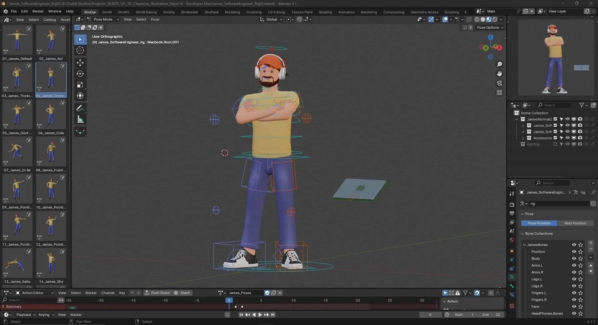 Cartoon Software Developer - Rigged 3D Character in Blender with Autorig Pro rigging system