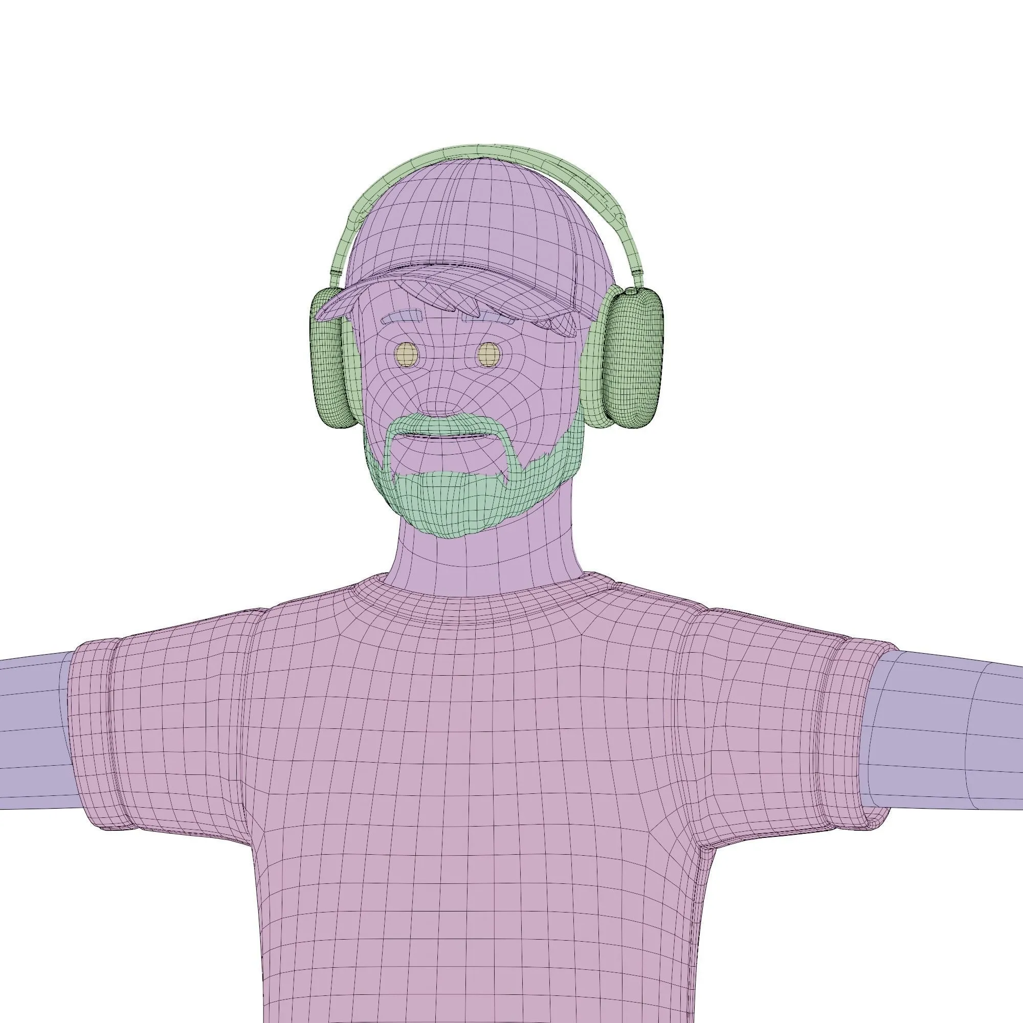 Low-poly quad topology 3D character wireframe