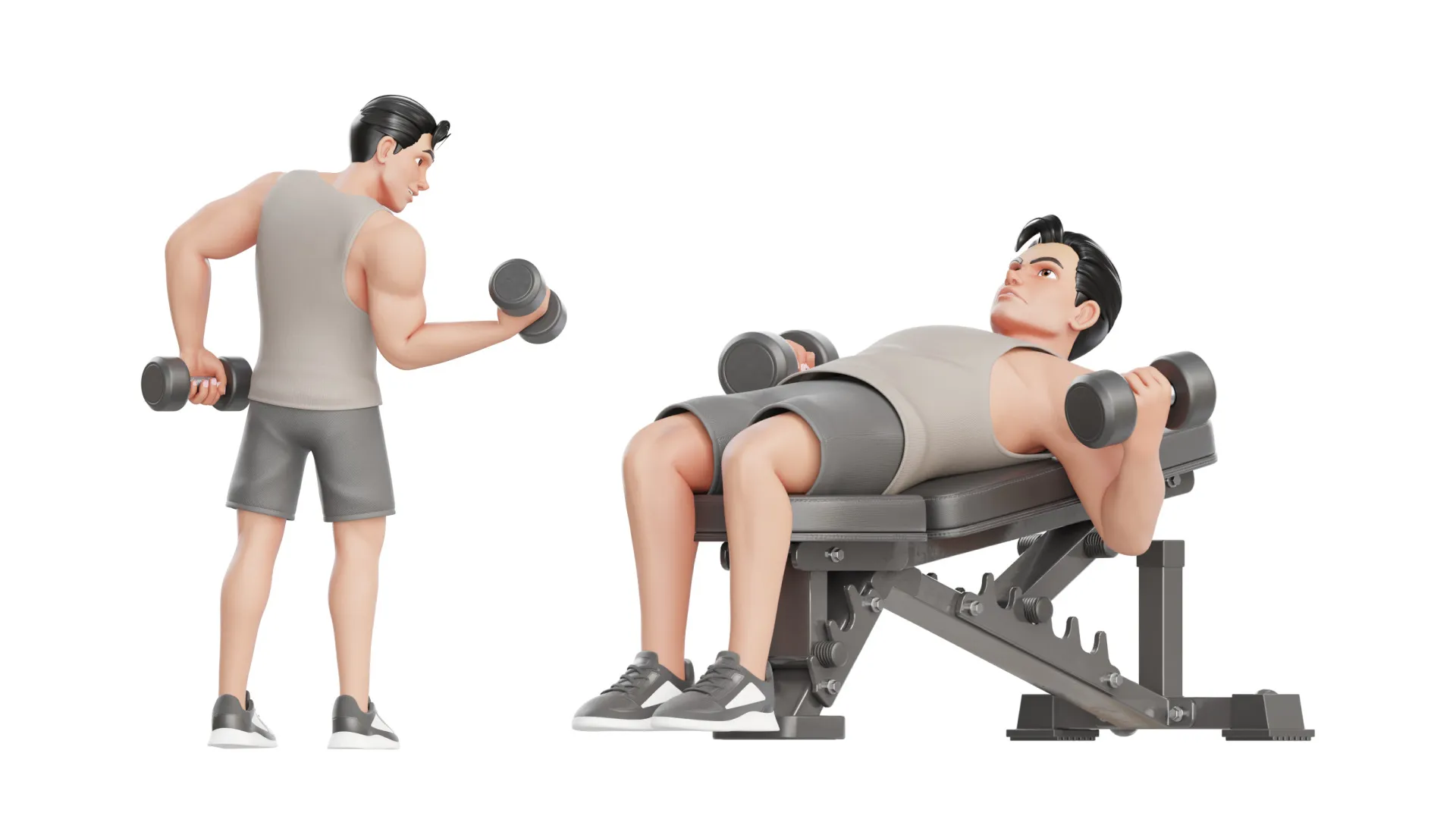 Cartoon Sports Gym Fitness Man render 7