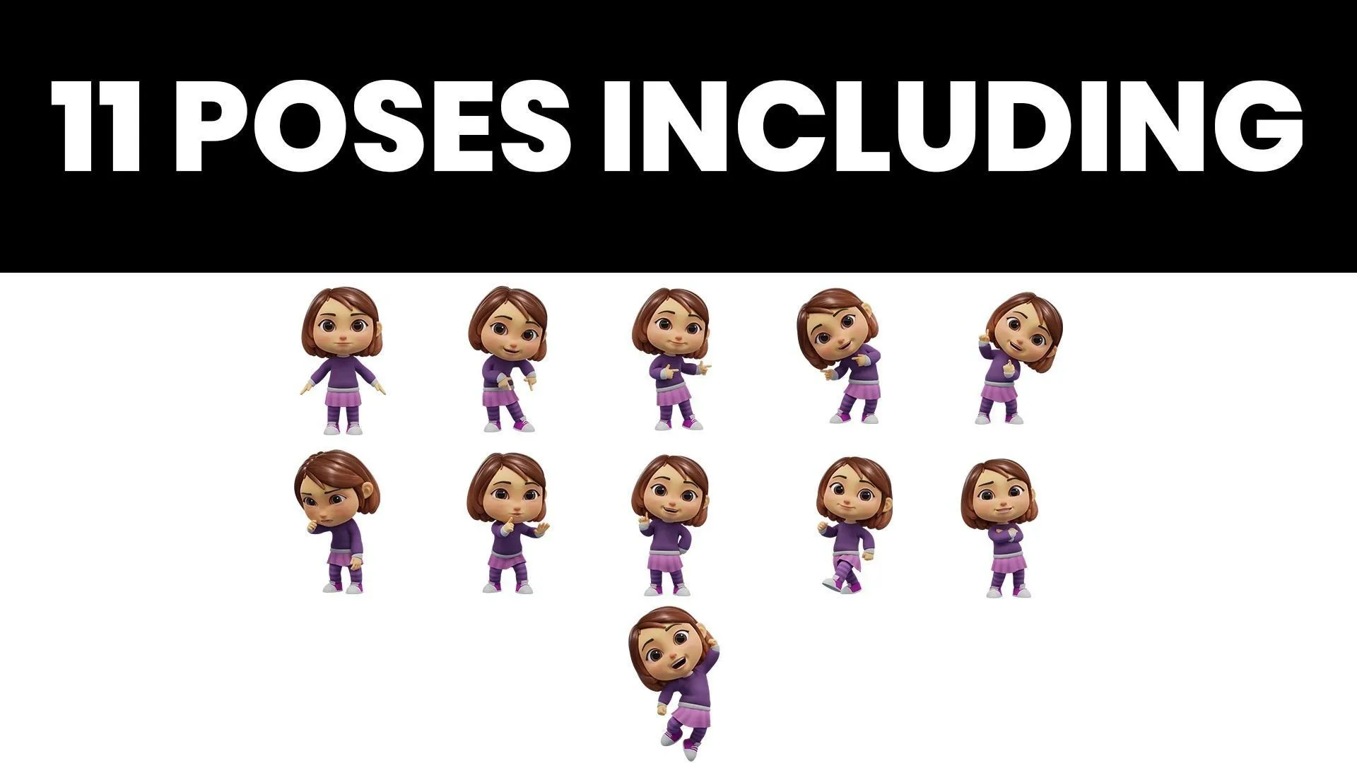 11 pre-made poses for Cartoon White Girl