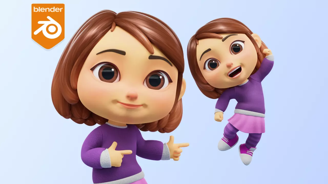 Cartoon White Girl 3D character model illustration