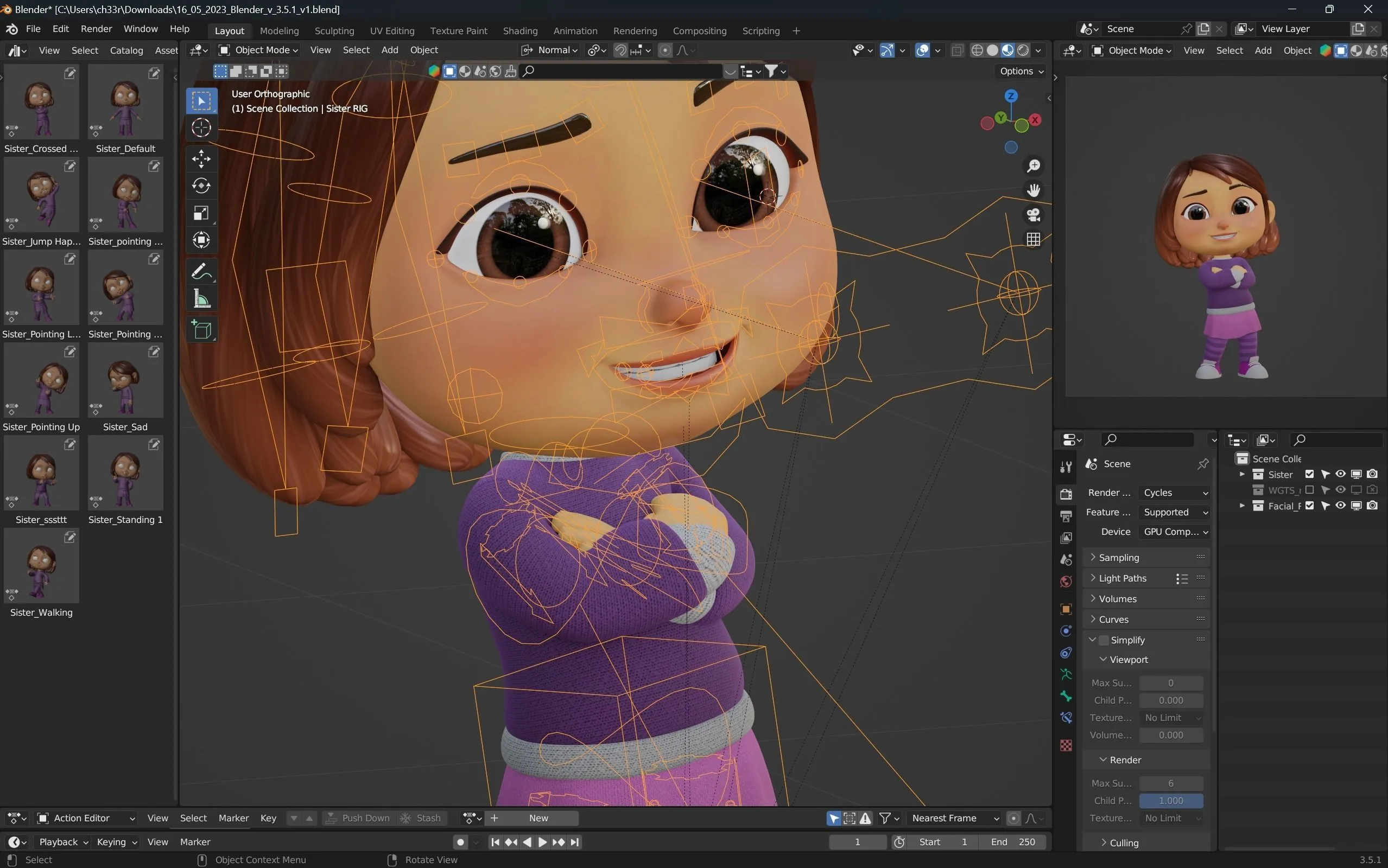Cartoon White Girl - Rigged 3D Character in Blender with advanced face and body rigging system