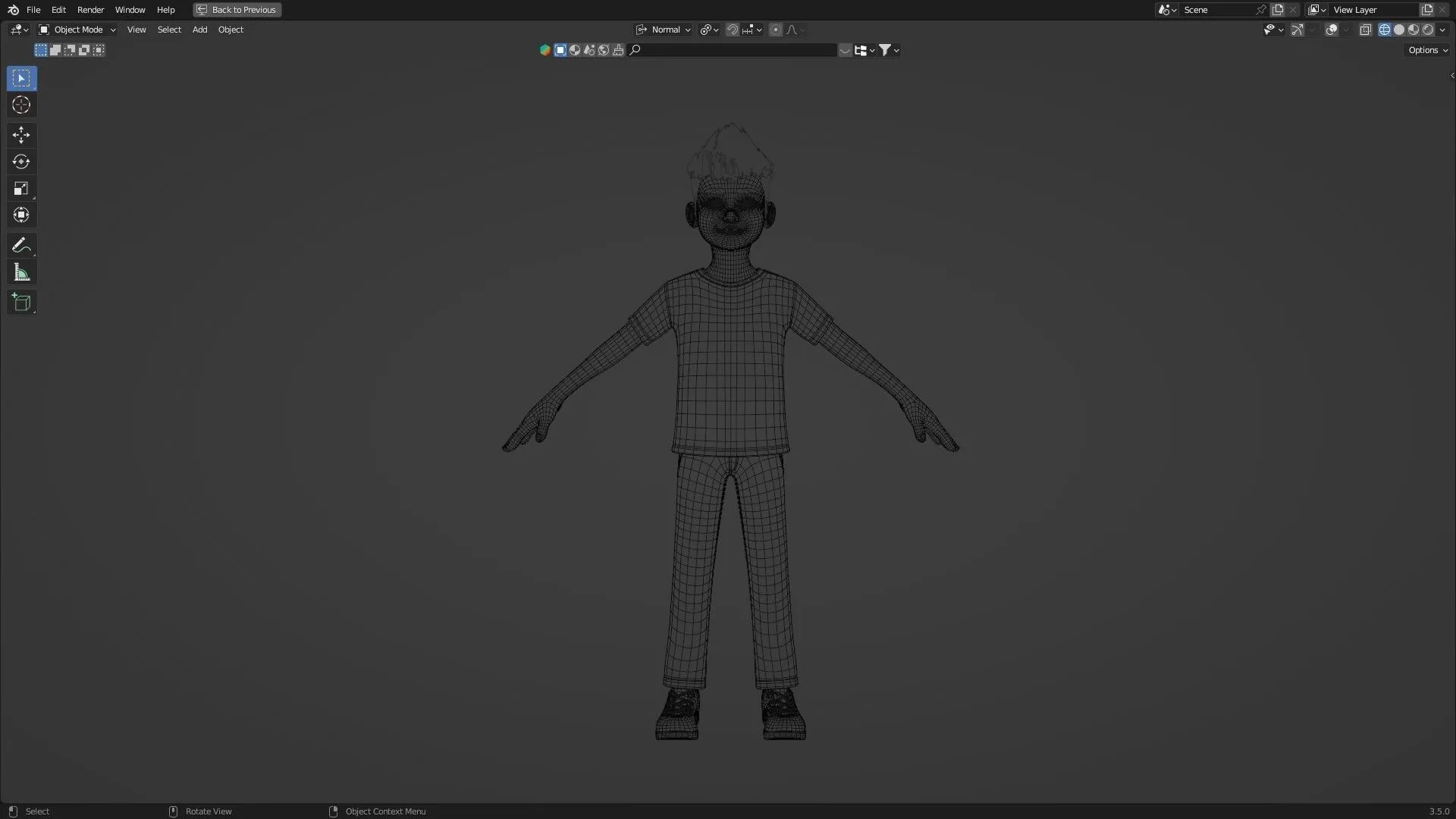 Low-poly quad topology 3D character wireframe