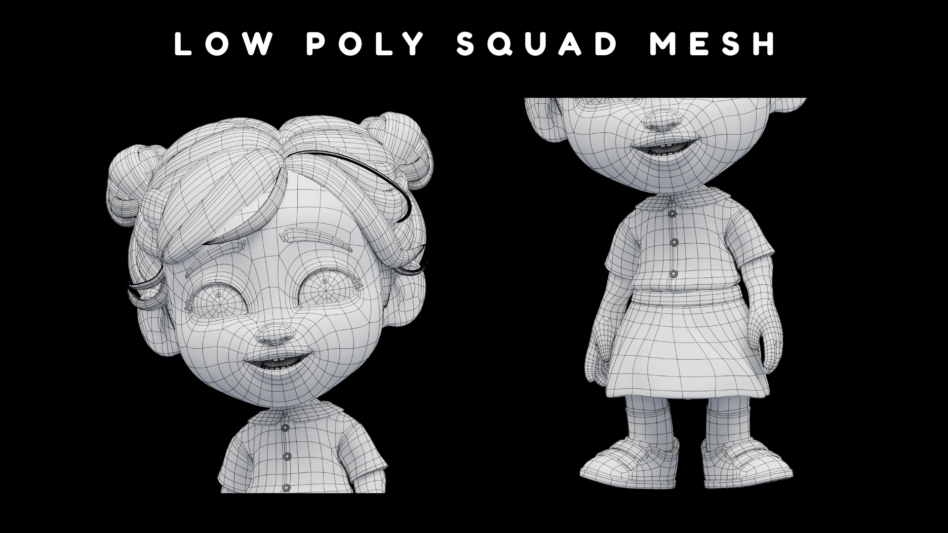 Cartoon baby girl low poly mesh showcase