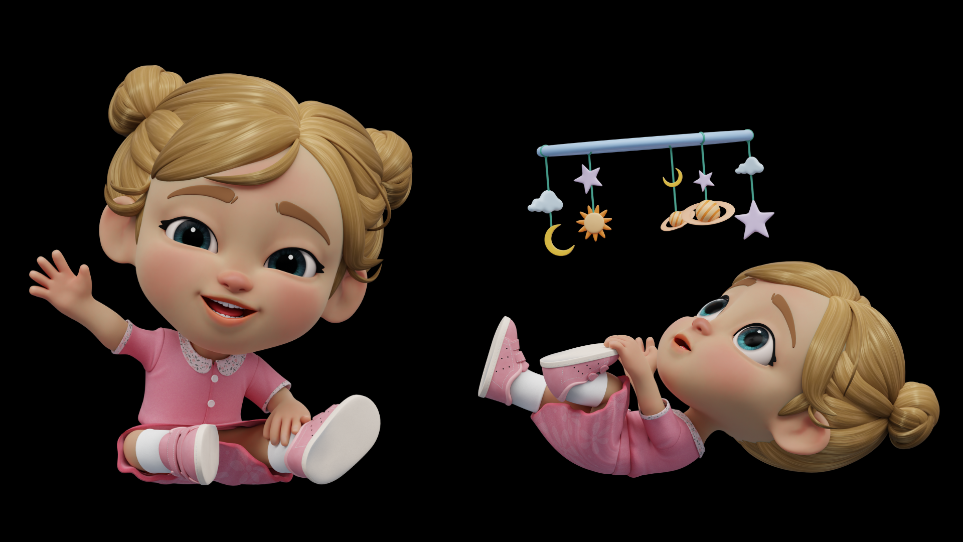 Cartoon baby girl 3D character animation showcase