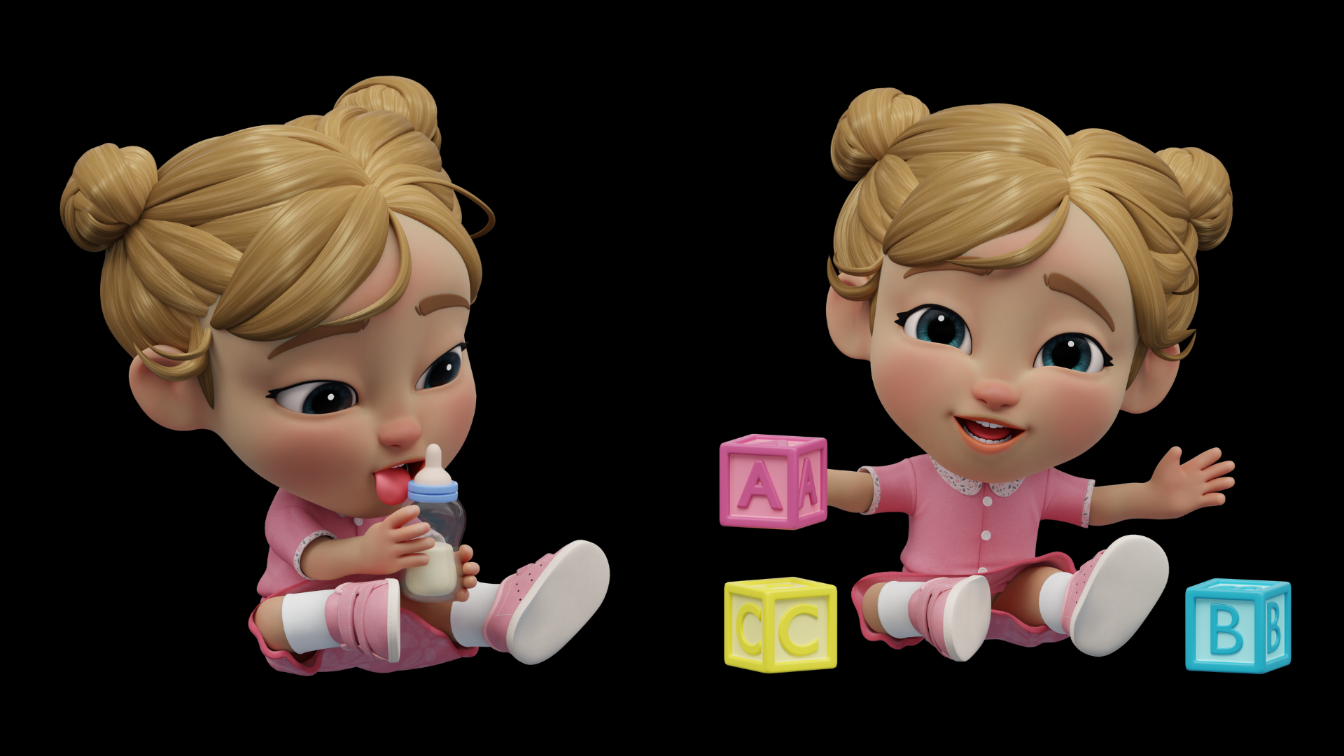 Cartoon baby girl 3D character showcase 1