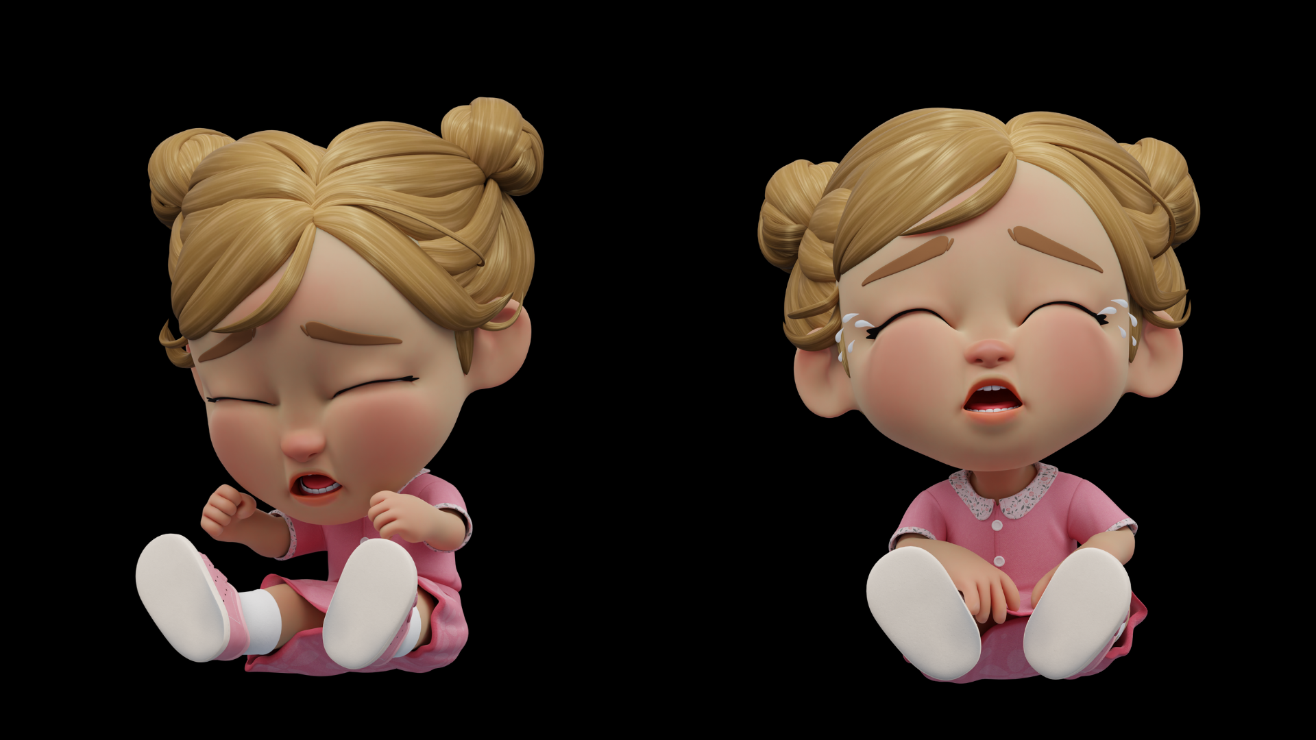 Cartoon baby girl 3D character showcase 3