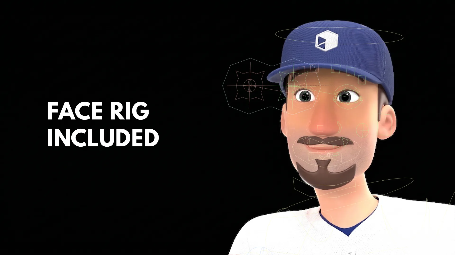 Cartoon Baseball Player face rig preview