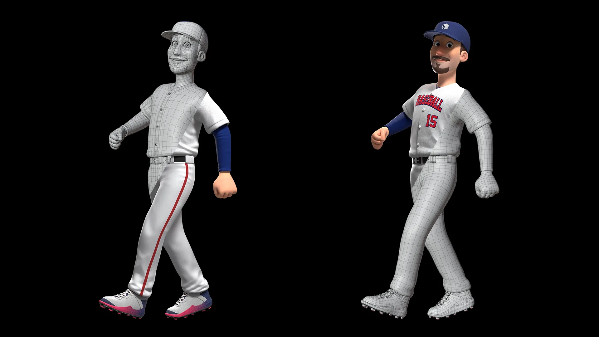 Cartoon Baseball Player low poly topology
