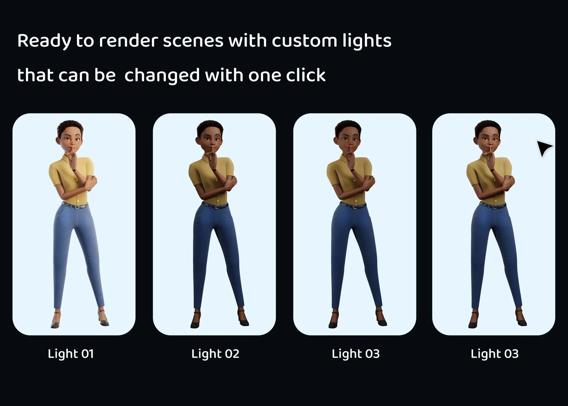 Cartoon Black Female Character versatile 3D model for multiple projects