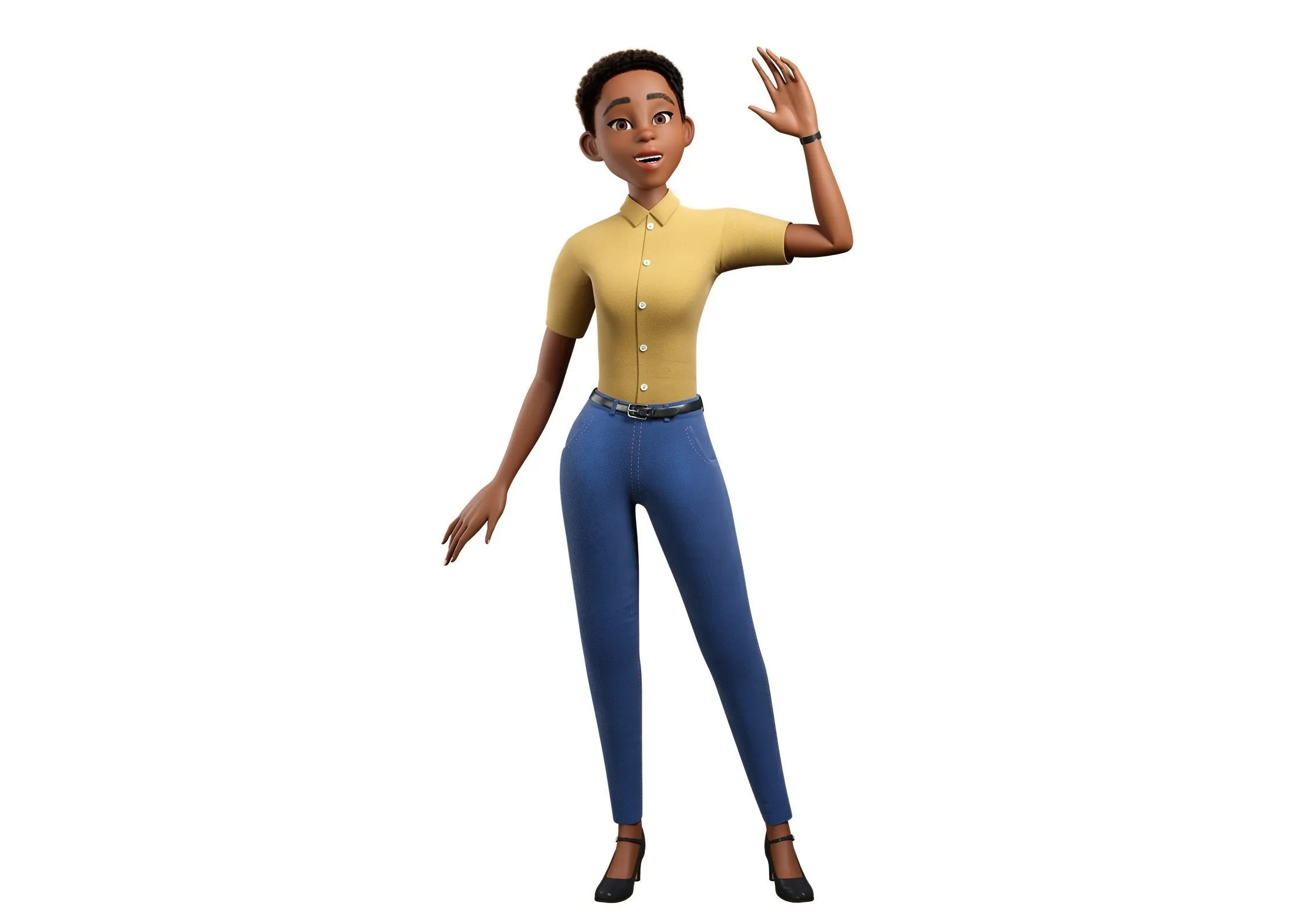 Cartoon Black Female Character rigged 3D character in different pose