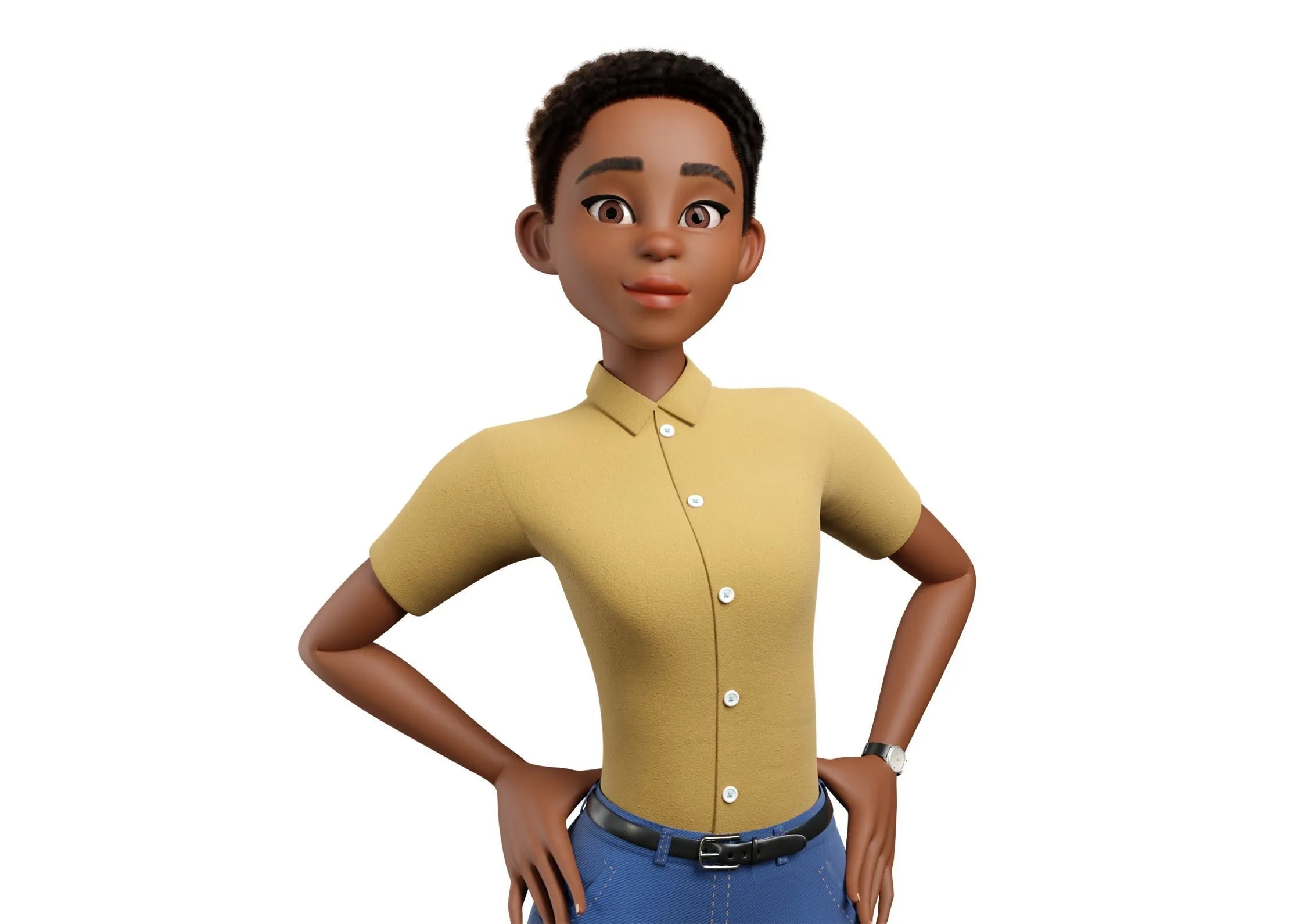 Cartoon Black Female Character character 3D model side view