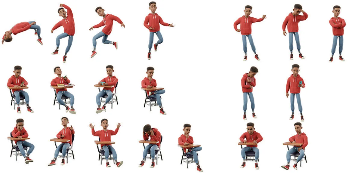 Stylized black man teen character 3D character showcase 2