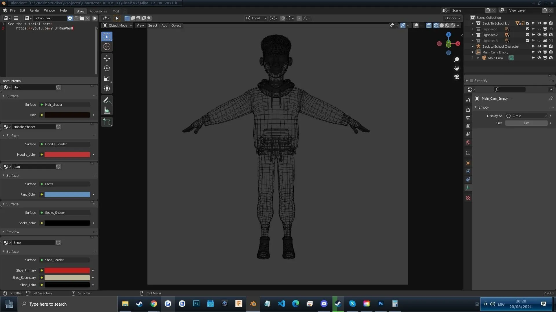 Low-poly quad topology 3D black man teen character character wireframe