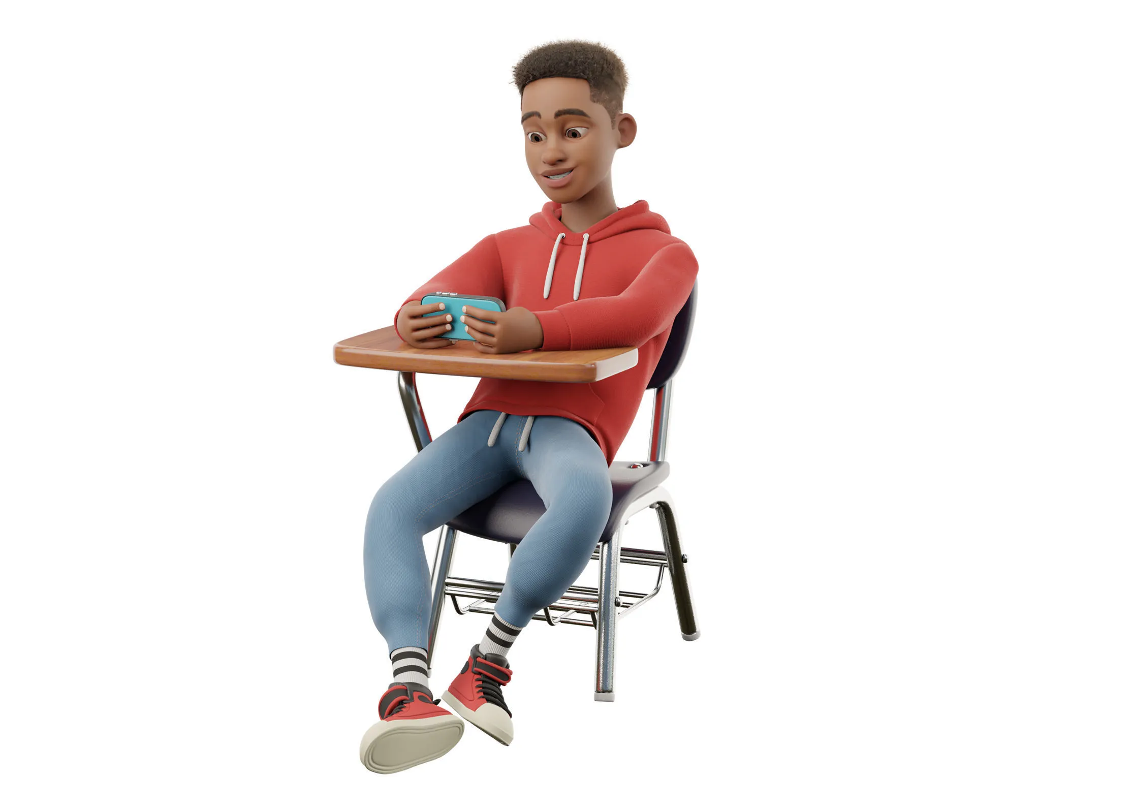 High-quality stylized black man teen character 3D character rendering showcase
