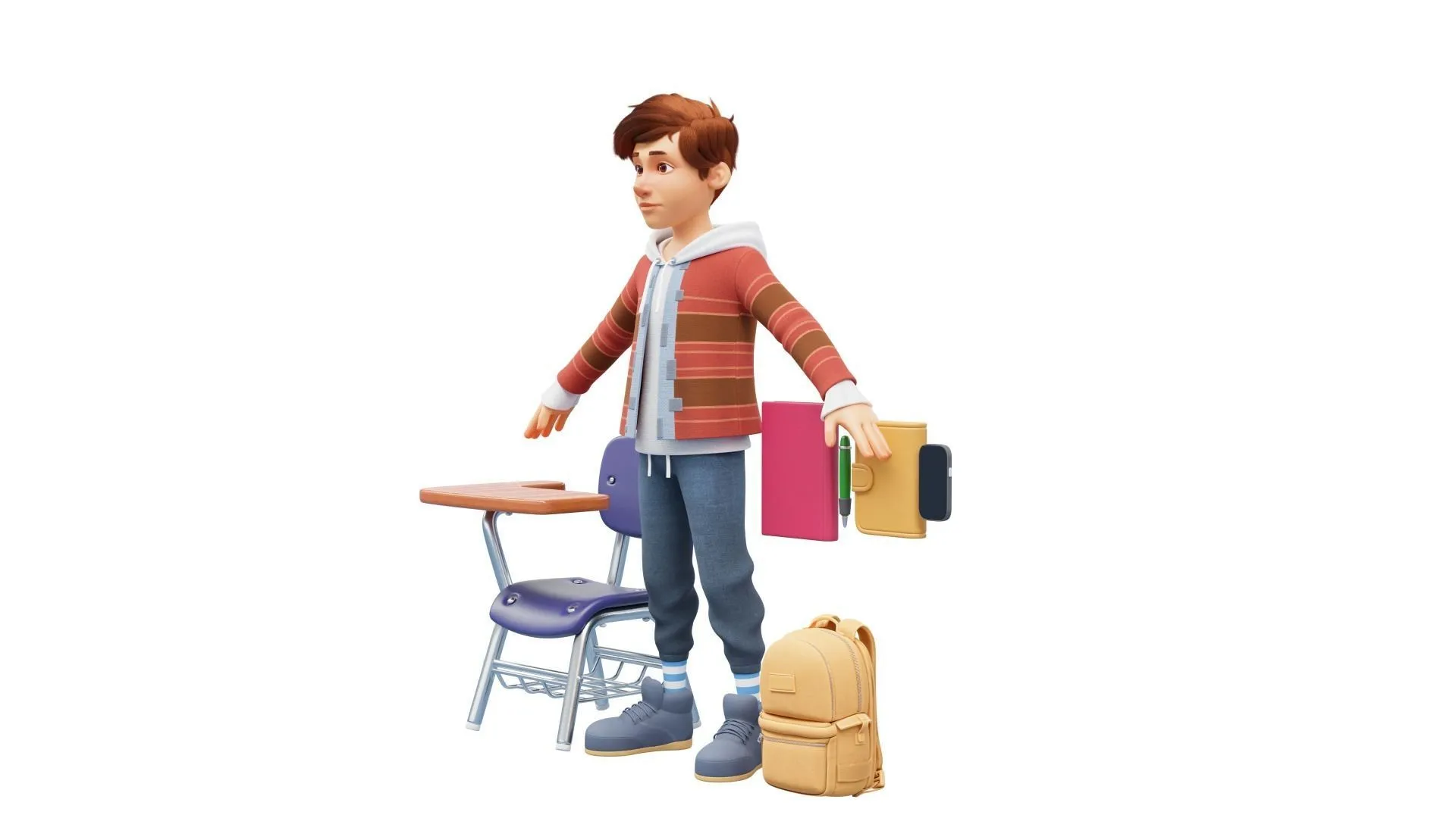 Cartoon Boy Teen 3D character model close-up view
