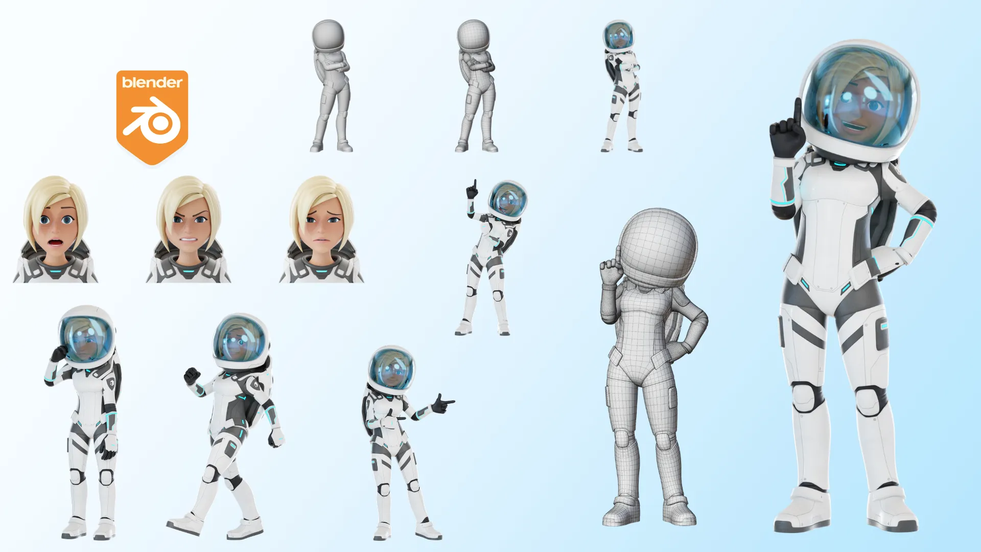 Cartoon Female Astronaut main render showcase