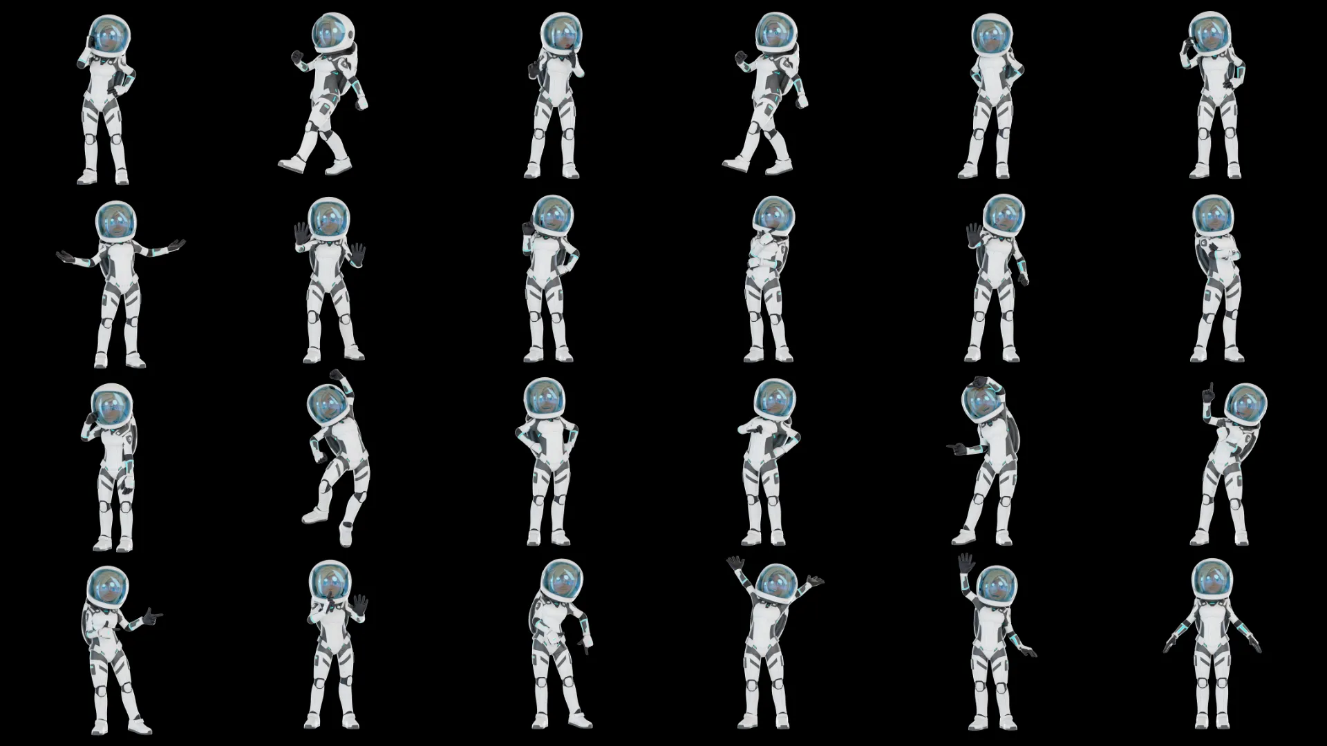 Cartoon Female Astronaut pose library