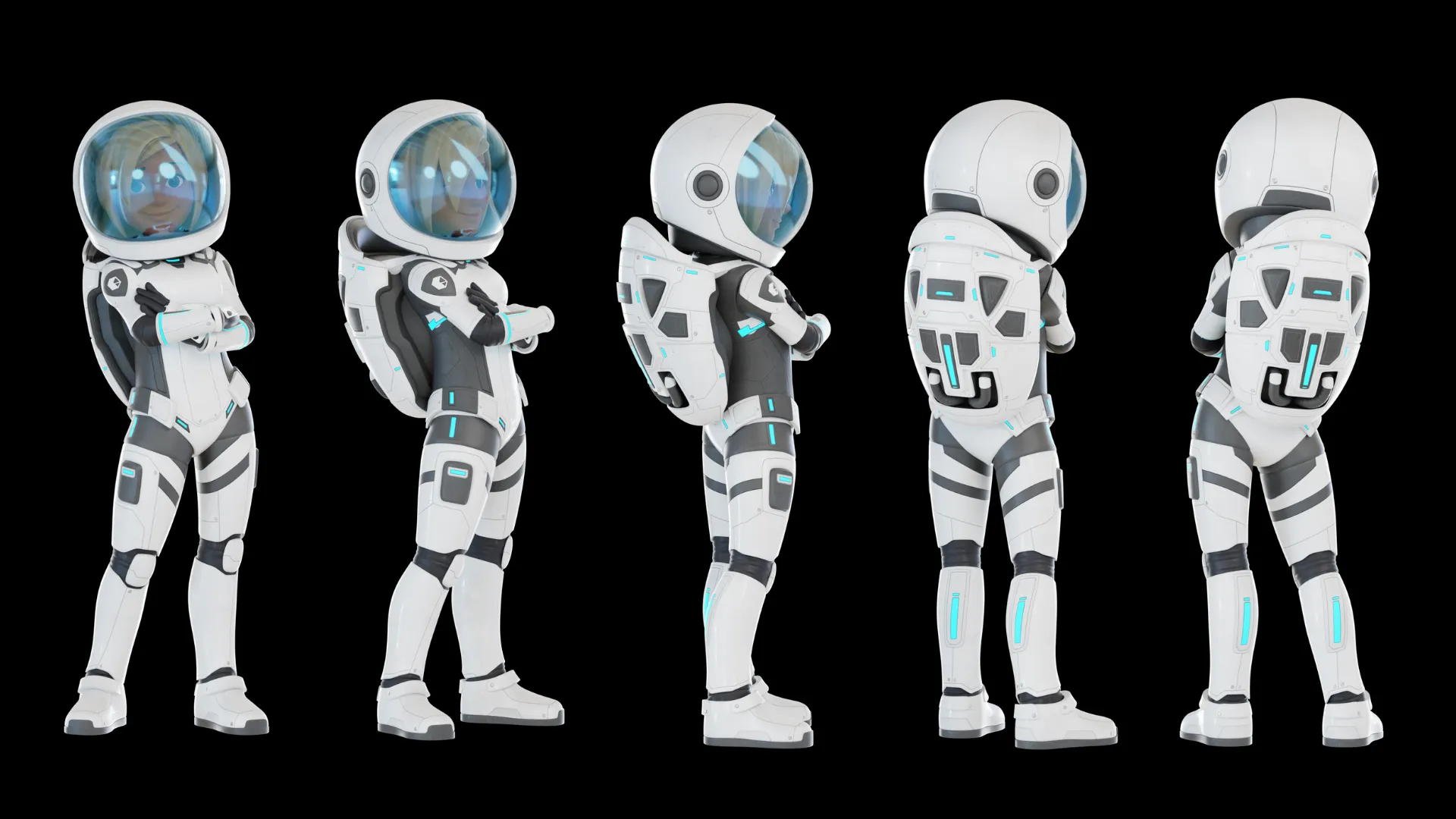 Cartoon Female Astronaut full body rendered preview in white space suit