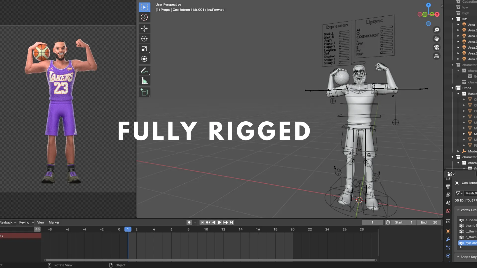 Fully rigged cartoon basketball player 3D character