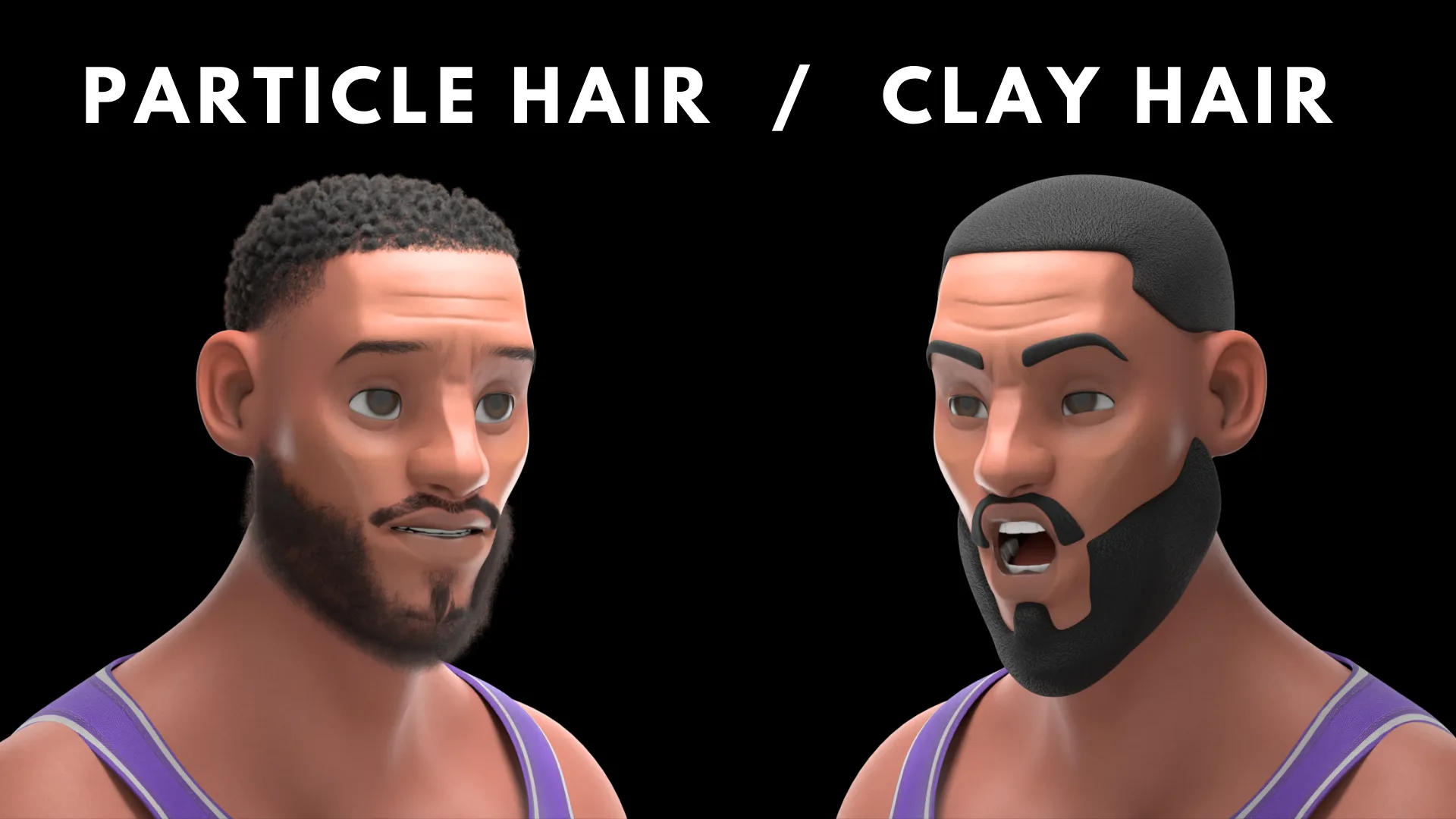Cartoon NBA Basketball Player particle hair and clay hair option comparison