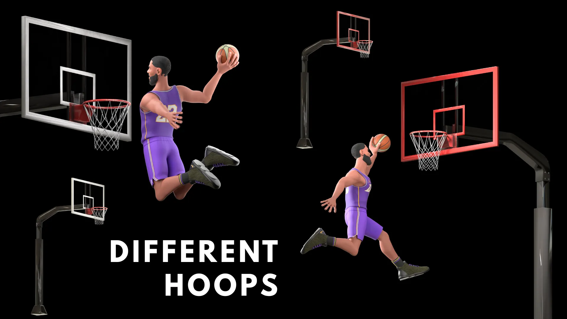Basketball hoops preview with cartoon NBA player assets