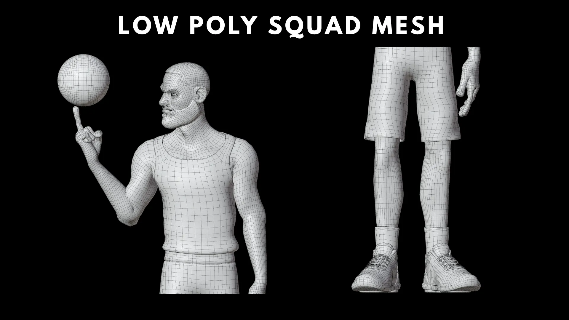 Low-poly mesh topology preview for the cartoon NBA player